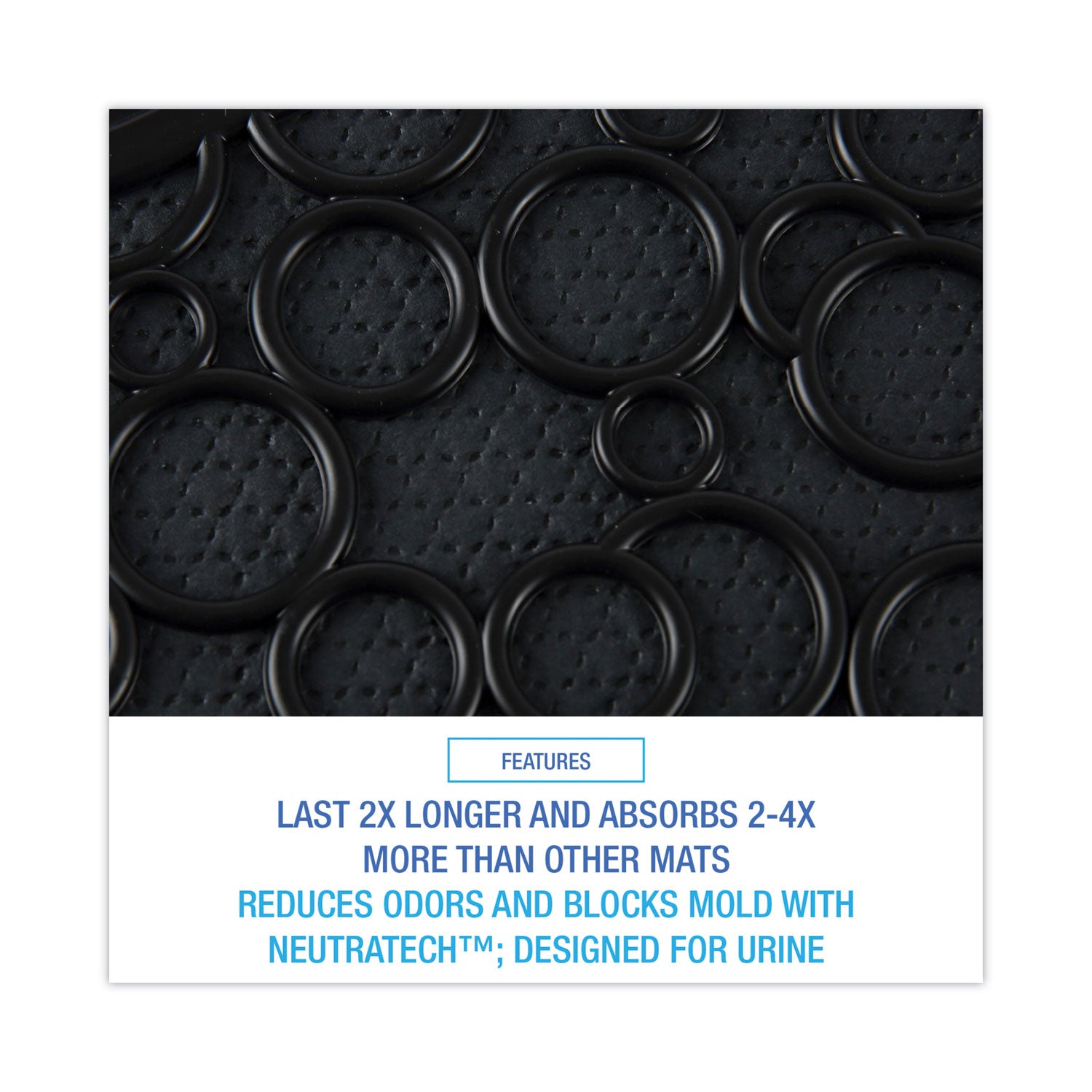 Commode Mat 2.0 Disposable Toilet Floor Mat, Non-Slip Rubber, 22 x 22, Black, 6/Carton