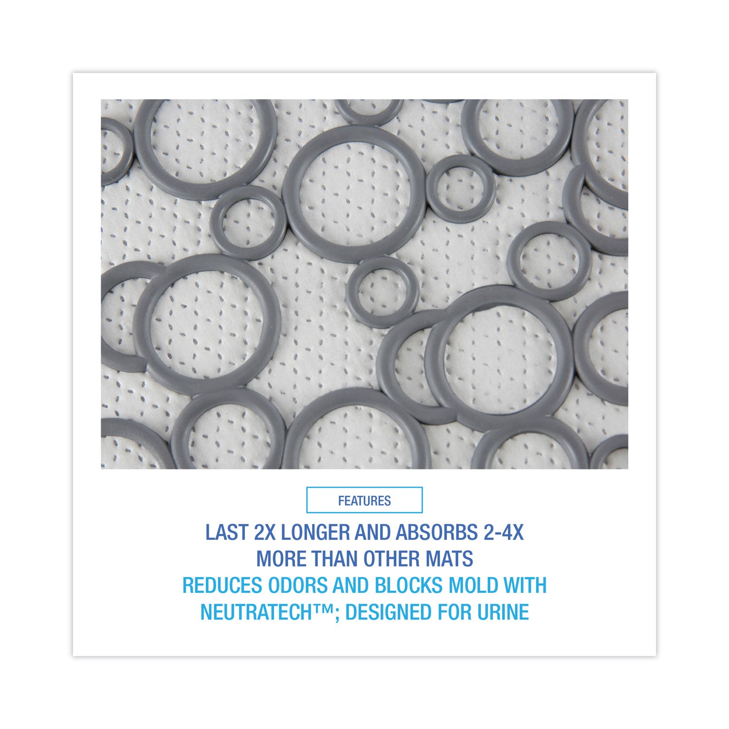 Commode Mat 2.0 Disposable Toilet Floor Mat, Non-Slip Rubber, 22 x 22, Gray/White, 6/Carton