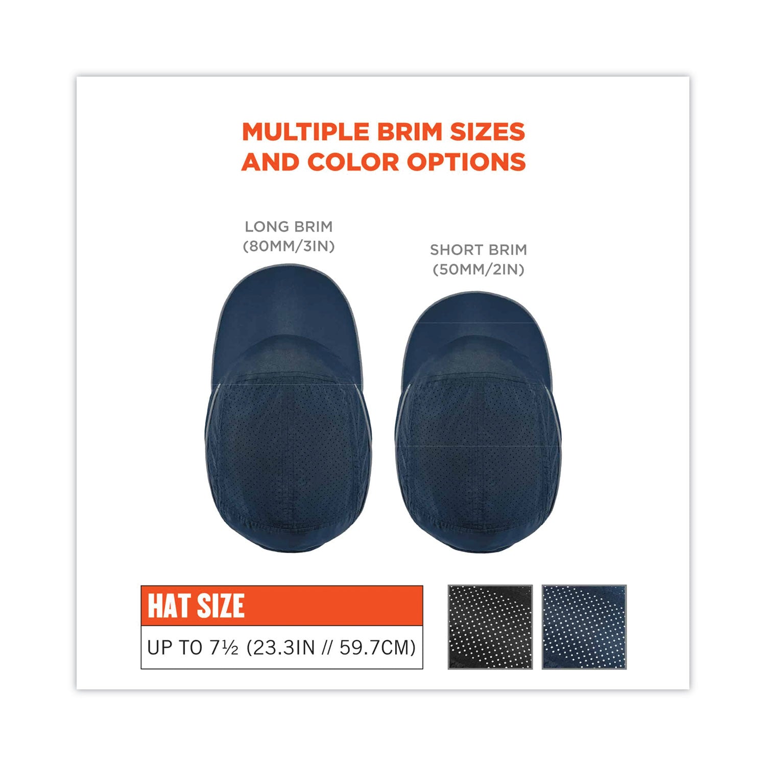 Ergodyne Skullerz 8965 Bump Cap Hat with LED Light, Navy, Lightweight, Breathable, Reflective Strap, Removable, Washable, Antimicrobial, Impact Resistant, Nylon, Includes 4 Batteries, 1 Each