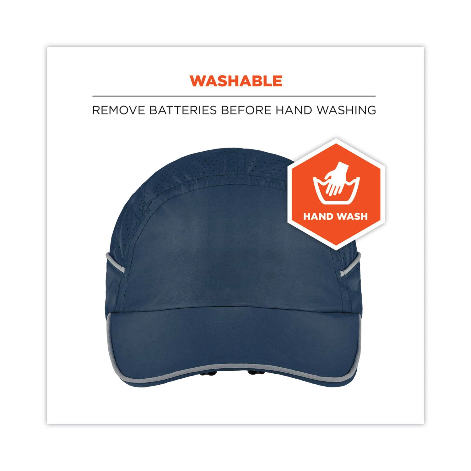 Ergodyne 8965 Long Brim Cap with LED Light, Navy, Lightweight, Impact Resistant, Breathable, Removable, Reflective Strap, Washable, Antimicrobial, 1 Each