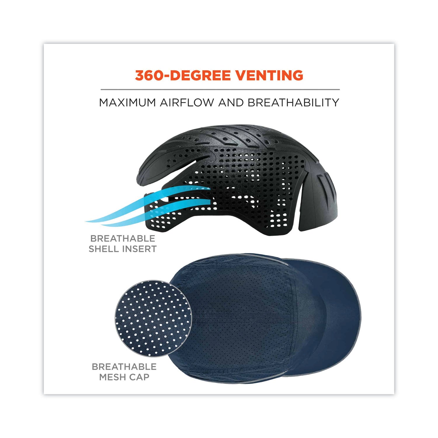 Ergodyne 8965 Long Brim Cap with LED Light, Navy, Lightweight, Impact Resistant, Breathable, Removable, Reflective Strap, Washable, Antimicrobial, 1 Each