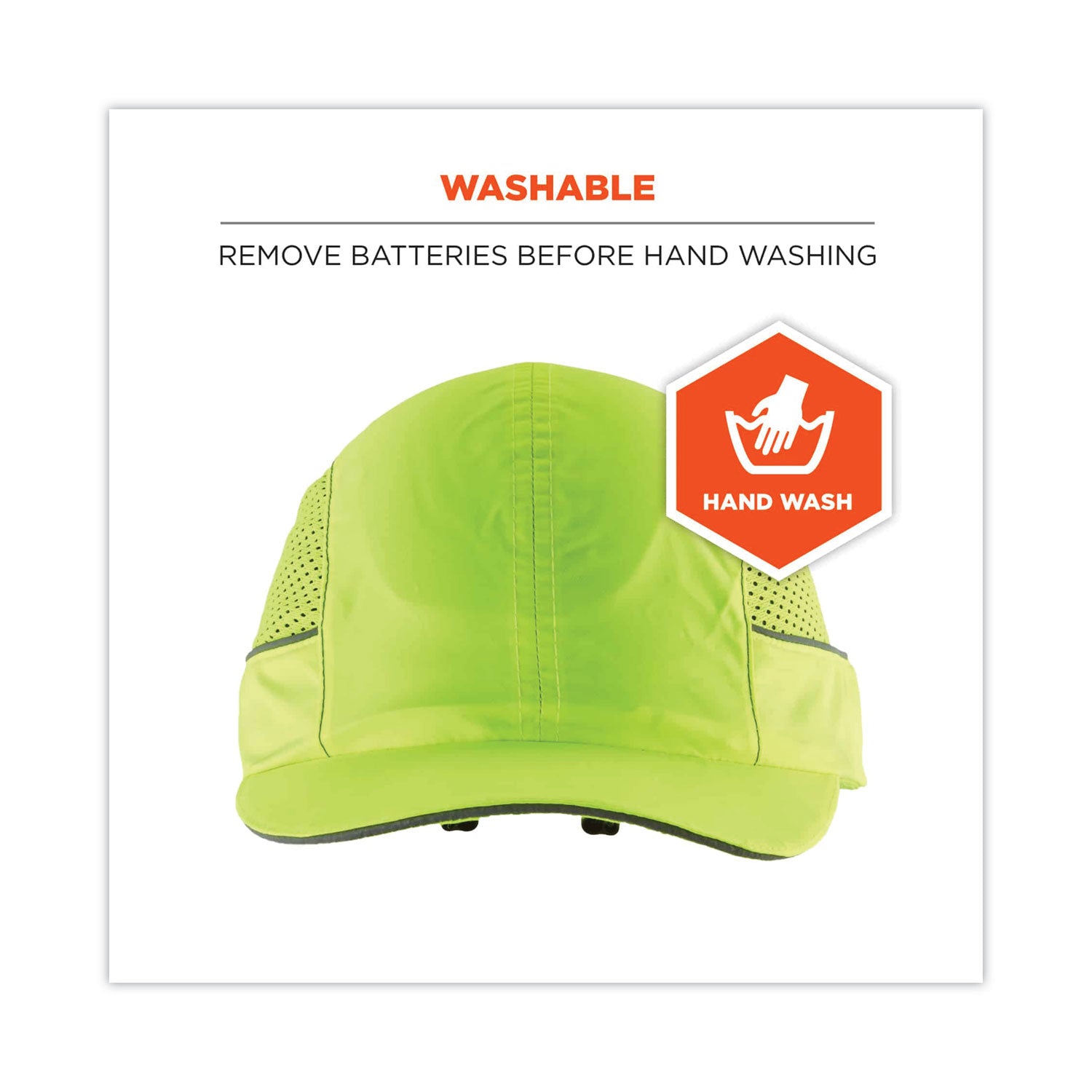 Ergodyne Skullerz 8960 Bump Cap Hat with Built-in LED Light, Lime, Impact Resistant, Lightweight, Reflective, Breathable, Washable, Removable Insert, 1 Each