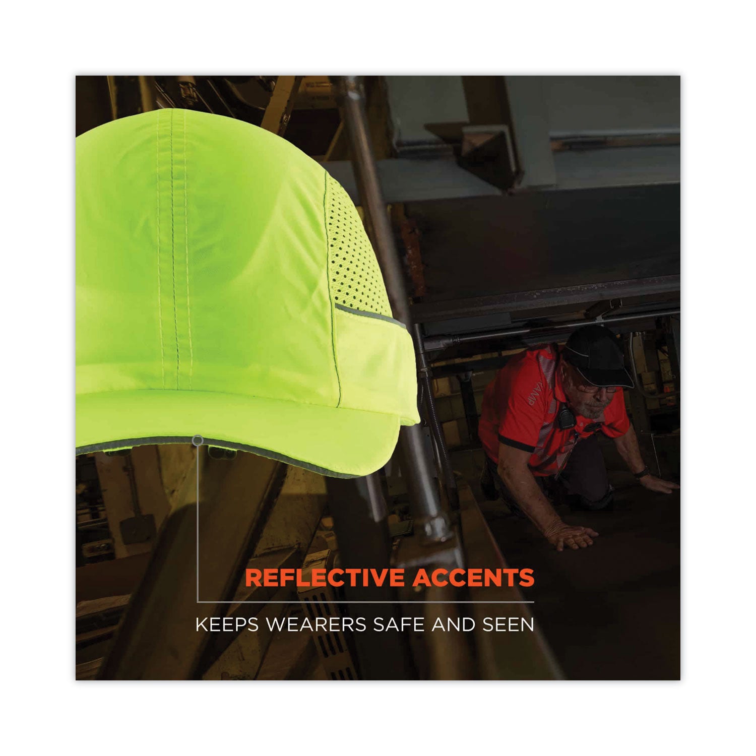 Ergodyne Skullerz 8960 Bump Cap Hat with Built-in LED Light, Lime, Impact Resistant, Lightweight, Reflective, Breathable, Washable, Removable Insert, 1 Each