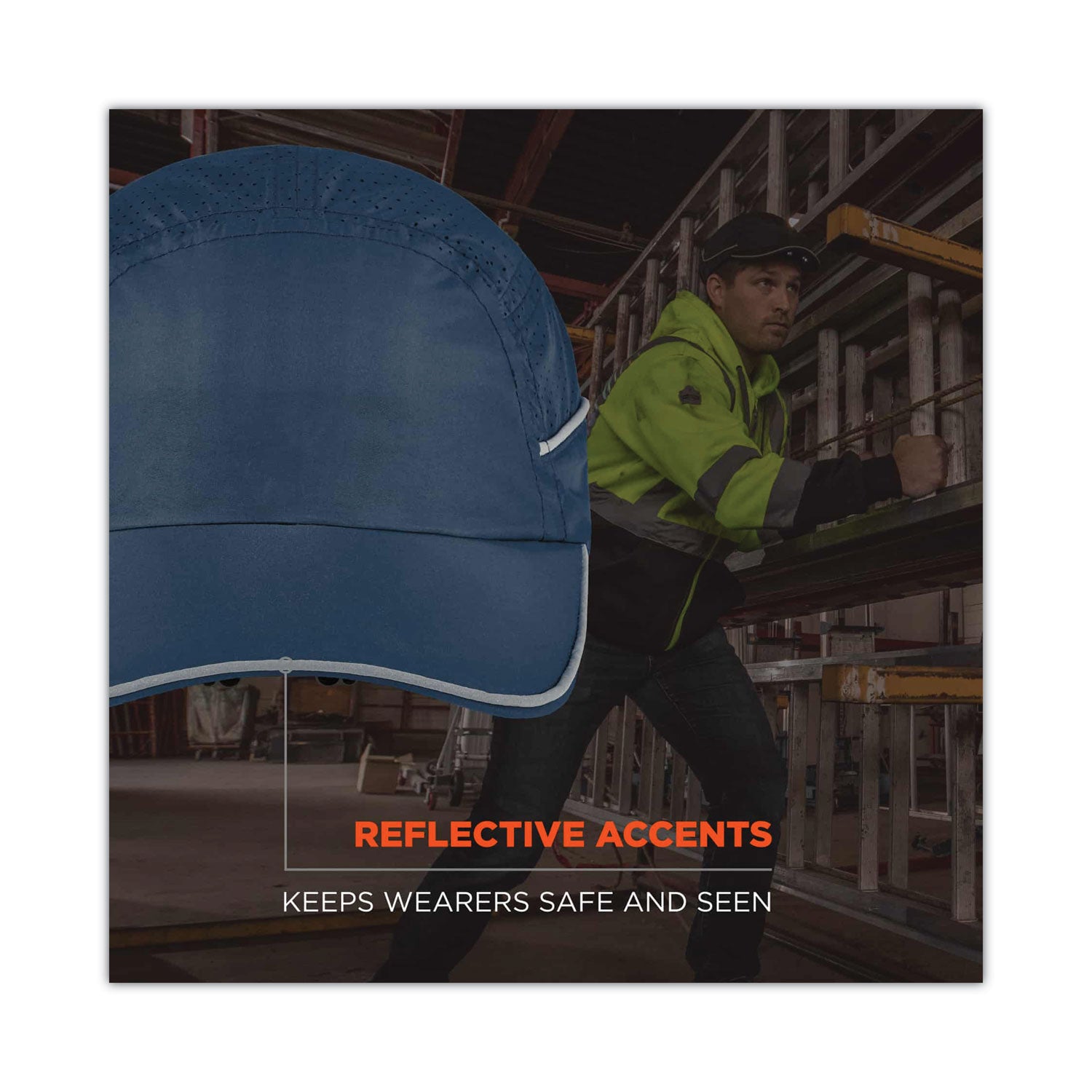 Ergodyne 8965 Long Brim Cap with LED Light, Navy, Lightweight, Impact Resistant, Breathable, Removable, Reflective Strap, Washable, Antimicrobial, 1 Each