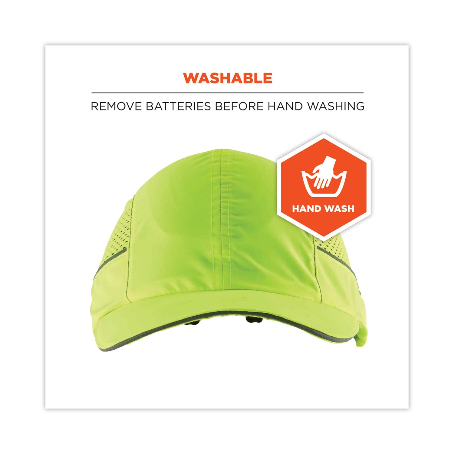 Ergodyne Skullerz 8960 Bump Cap Hat, Lime, Built-in LED, Impact Resistant, Lightweight, Reflective, Breathable, Washable, Removable Insert, 1 Each