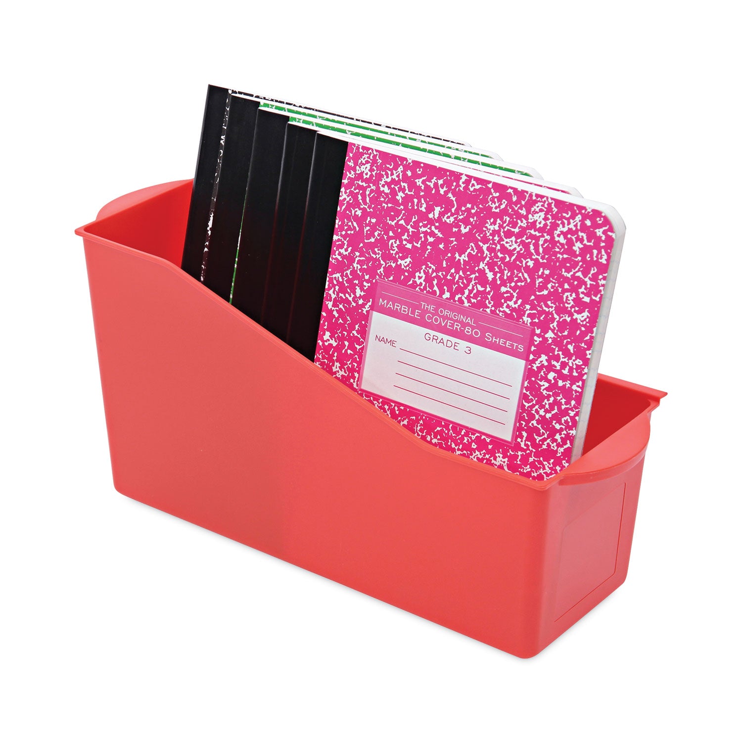 Deflecto Antimicrobial Kids Book Bin - 7.35" Height x 14.20" Width x 5.34" Depth - Antimicrobial, Lightweight, Portable, Mold Resistant, Mildew Resistant, Stackable, Handle - Red - Polypropylene - 1 Each