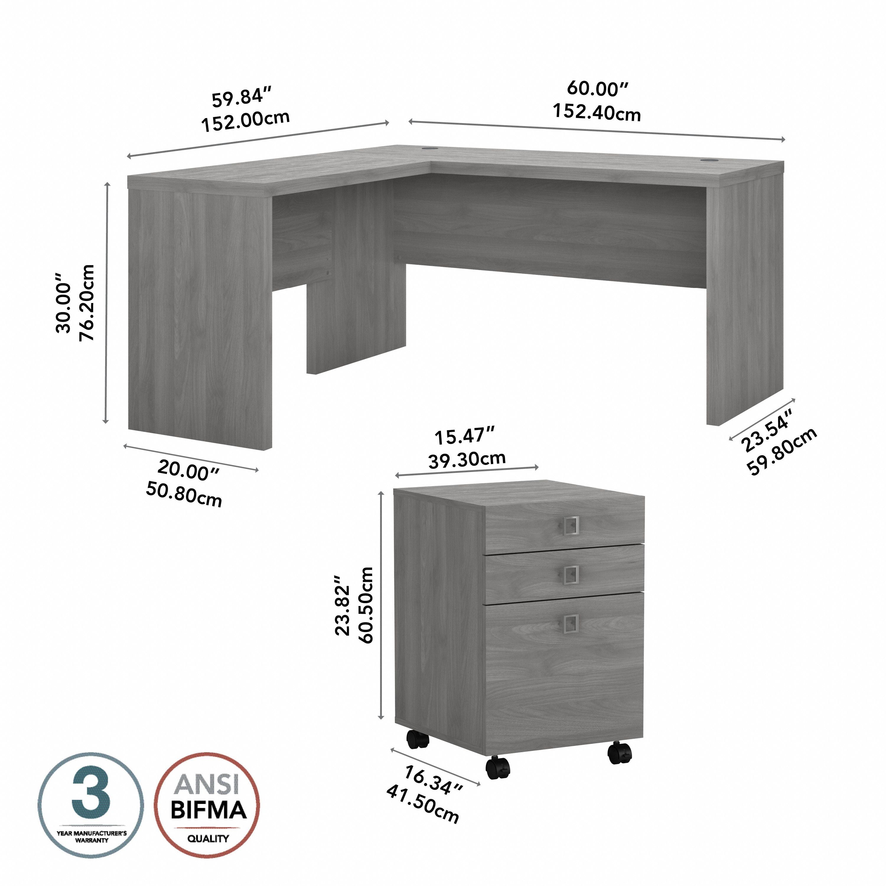 Bush Business Furniture Echo L Shaped Desk with Mobile File Cabinet in Modern Gray - 60" Width x 59.84" Depth x 30" Height