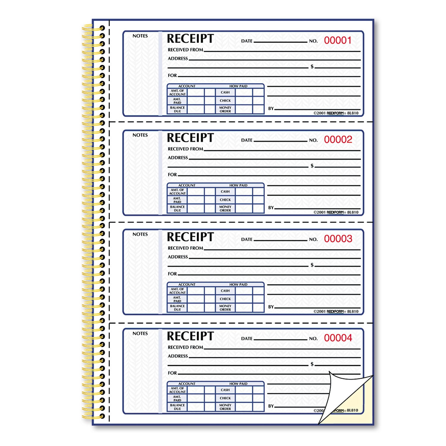 300 Sheet(s) - Wire Bound - 2 Part - Carbonless Copy - 7.62" x 11" Sheet Size - White - White Sheet(s) - Red Print Color - Blue Cover - 1 Each