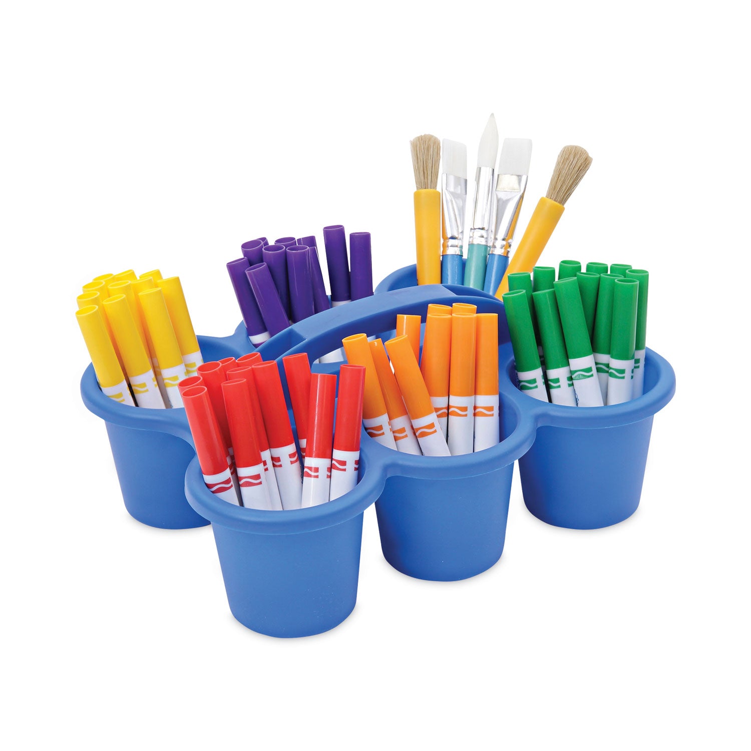 Deflecto Antimicrobial Kids 6 Cup Caddy, 6 Compartments, 5.29" H x 12.07" W x 9.55" D, Lightweight, Portable, Easy to Clean, Handle, Stackable, Mildew Resistant, Blue, Plastic, 1 Each