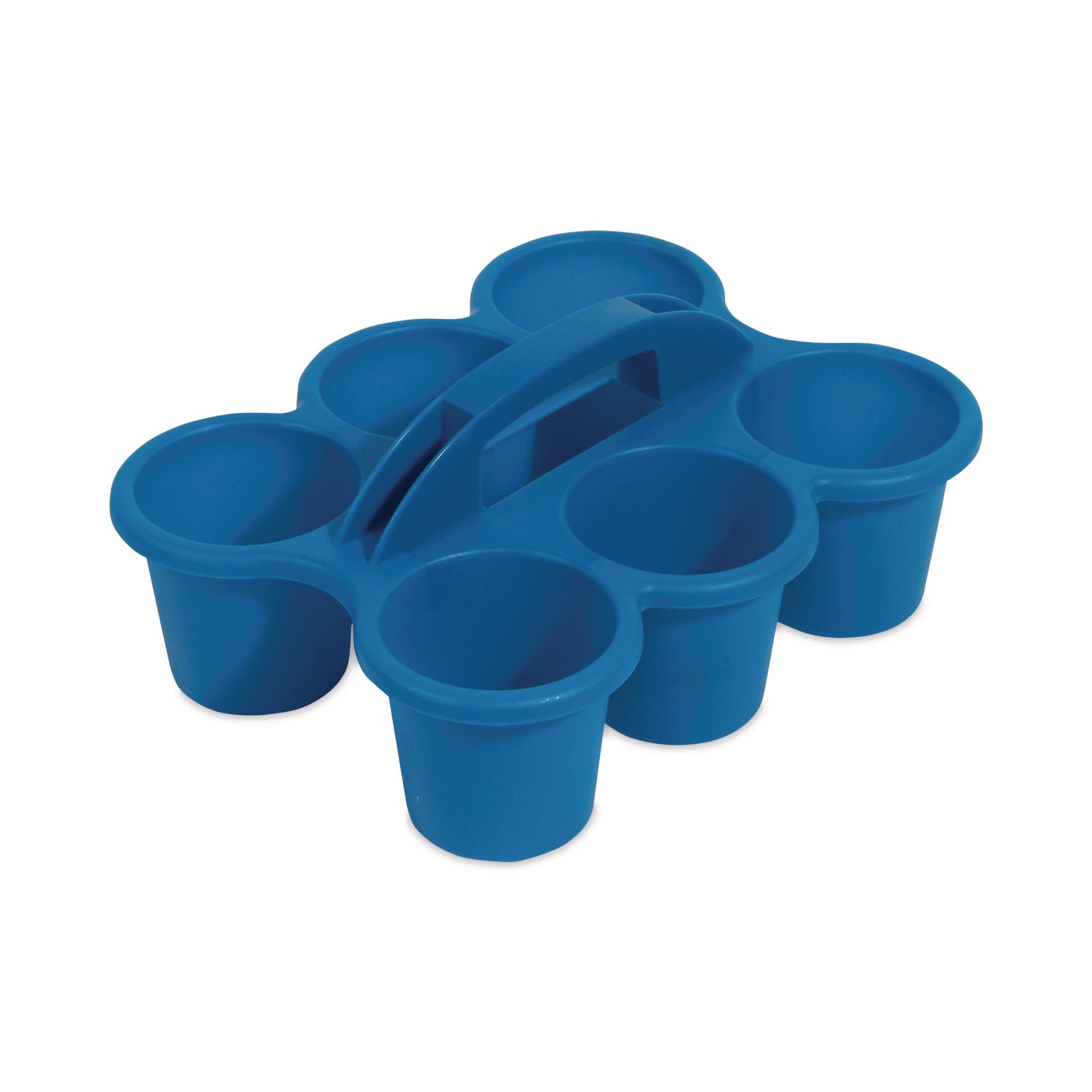 Deflecto Antimicrobial Kids 6 Cup Caddy, 6 Compartments, 5.29" H x 12.07" W x 9.55" D, Lightweight, Portable, Easy to Clean, Handle, Stackable, Mildew Resistant, Blue, Plastic, 1 Each