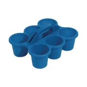 Deflecto Antimicrobial Kids 6 Cup Caddy, 6 Compartments, 5.29" H x 12.07" W x 9.55" D, Lightweight, Portable, Easy to Clean, Handle, Stackable, Mildew Resistant, Blue, Plastic, 1 Each