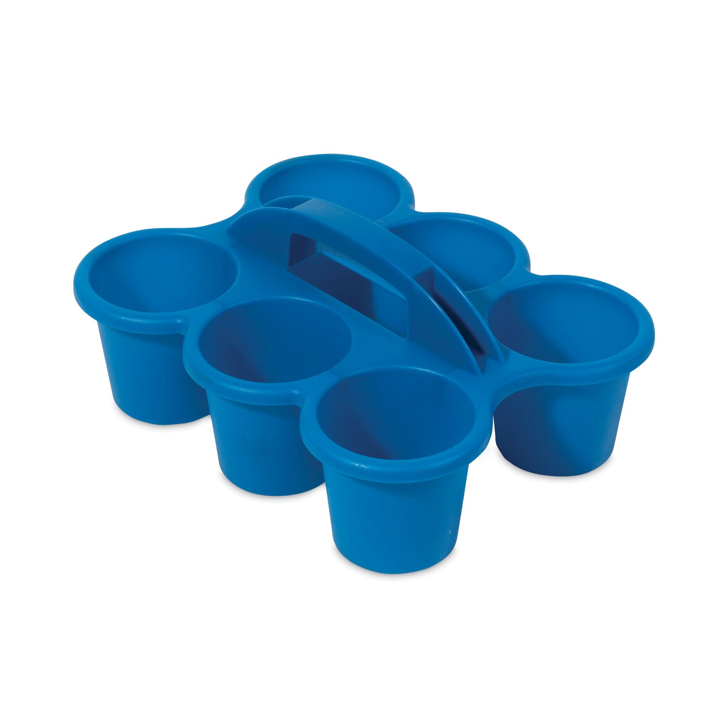 Deflecto Antimicrobial Kids 6 Cup Caddy, 6 Compartments, 5.29" H x 12.07" W x 9.55" D, Lightweight, Portable, Easy to Clean, Handle, Stackable, Mildew Resistant, Blue, Plastic, 1 Each