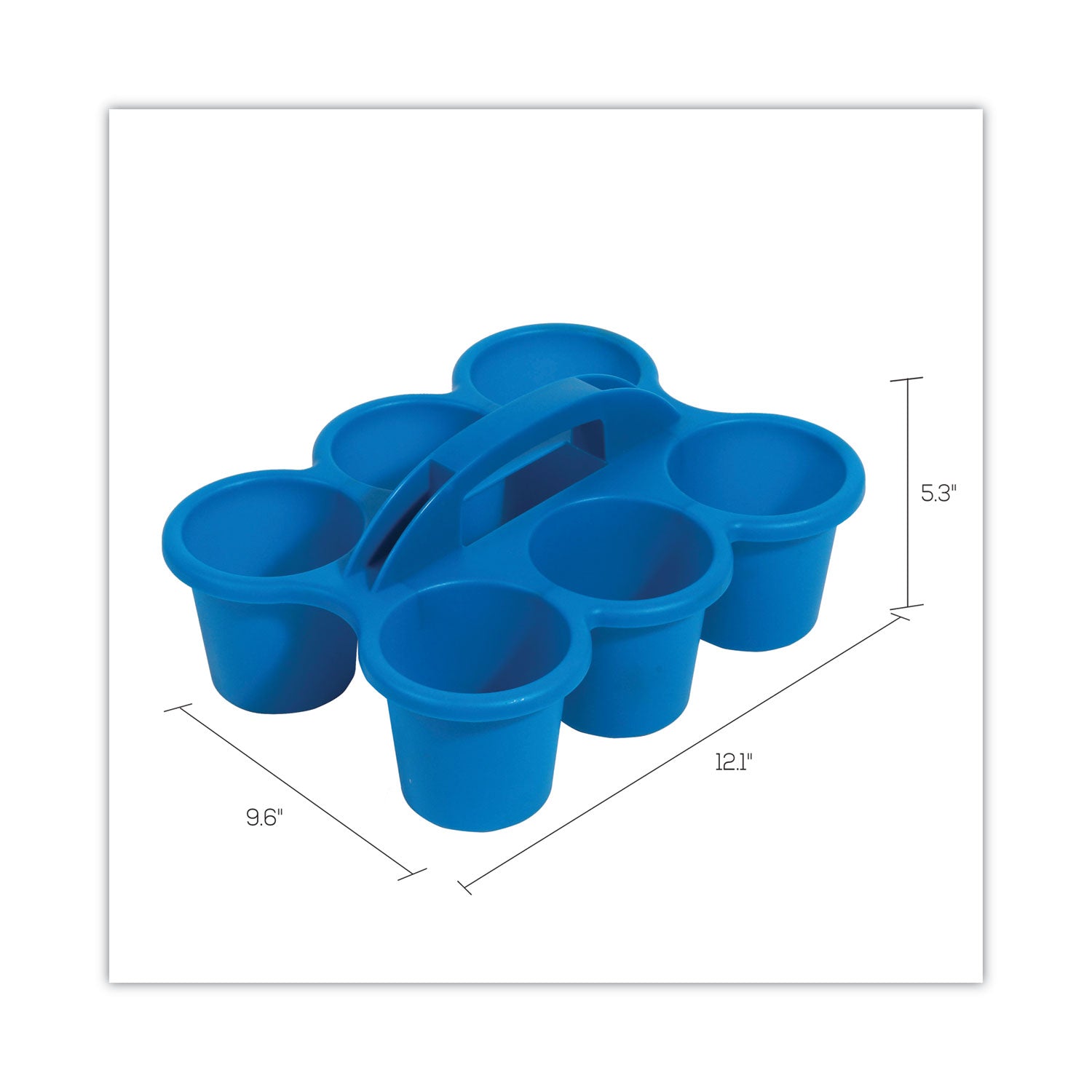 Deflecto Antimicrobial Kids 6 Cup Caddy, 6 Compartments, 5.29" H x 12.07" W x 9.55" D, Lightweight, Portable, Easy to Clean, Handle, Stackable, Mildew Resistant, Blue, Plastic, 1 Each