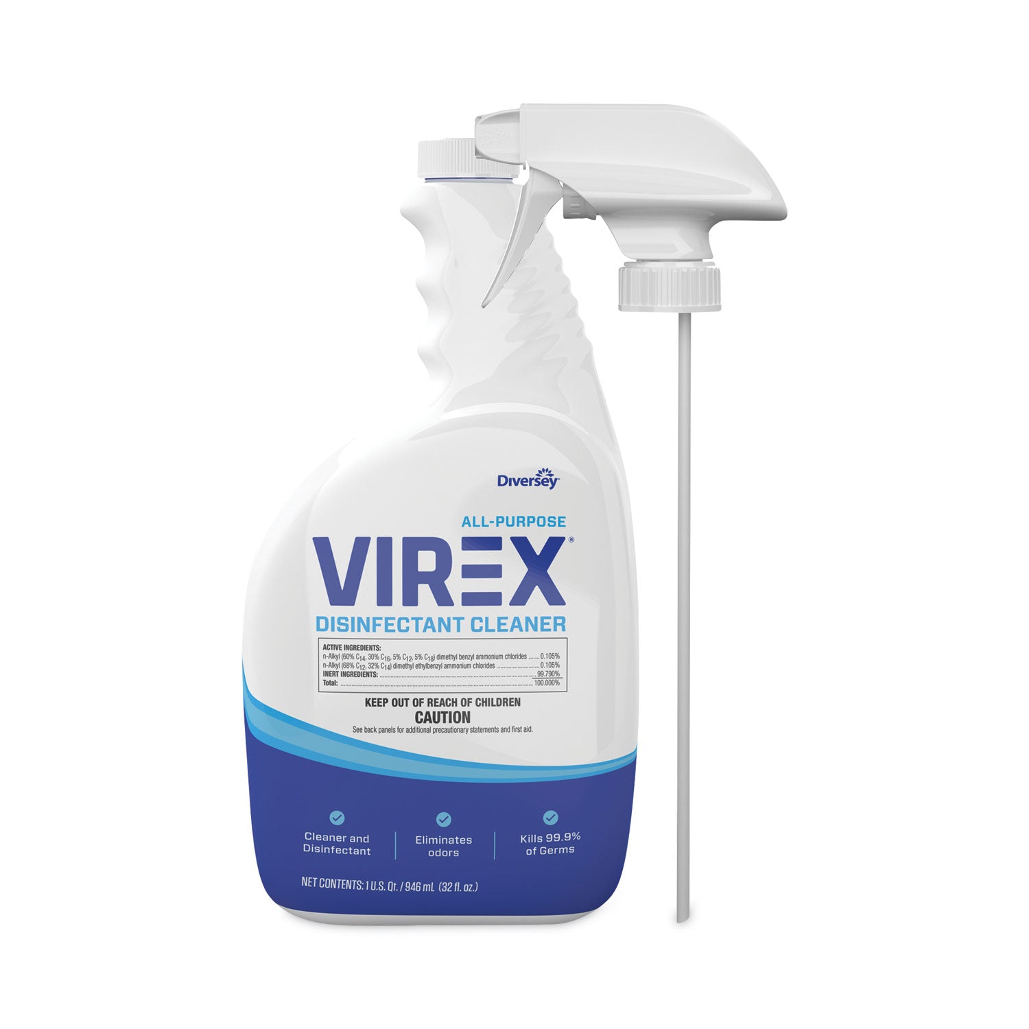 Diversey All-Purpose Virex Disinfectant Cleaner - Ready-To-Use - 32 fl oz (1 quart) - Citrus Scent - Deodorize, Odor Neutralizer - Clear Spray Bottle - 4 / Carton