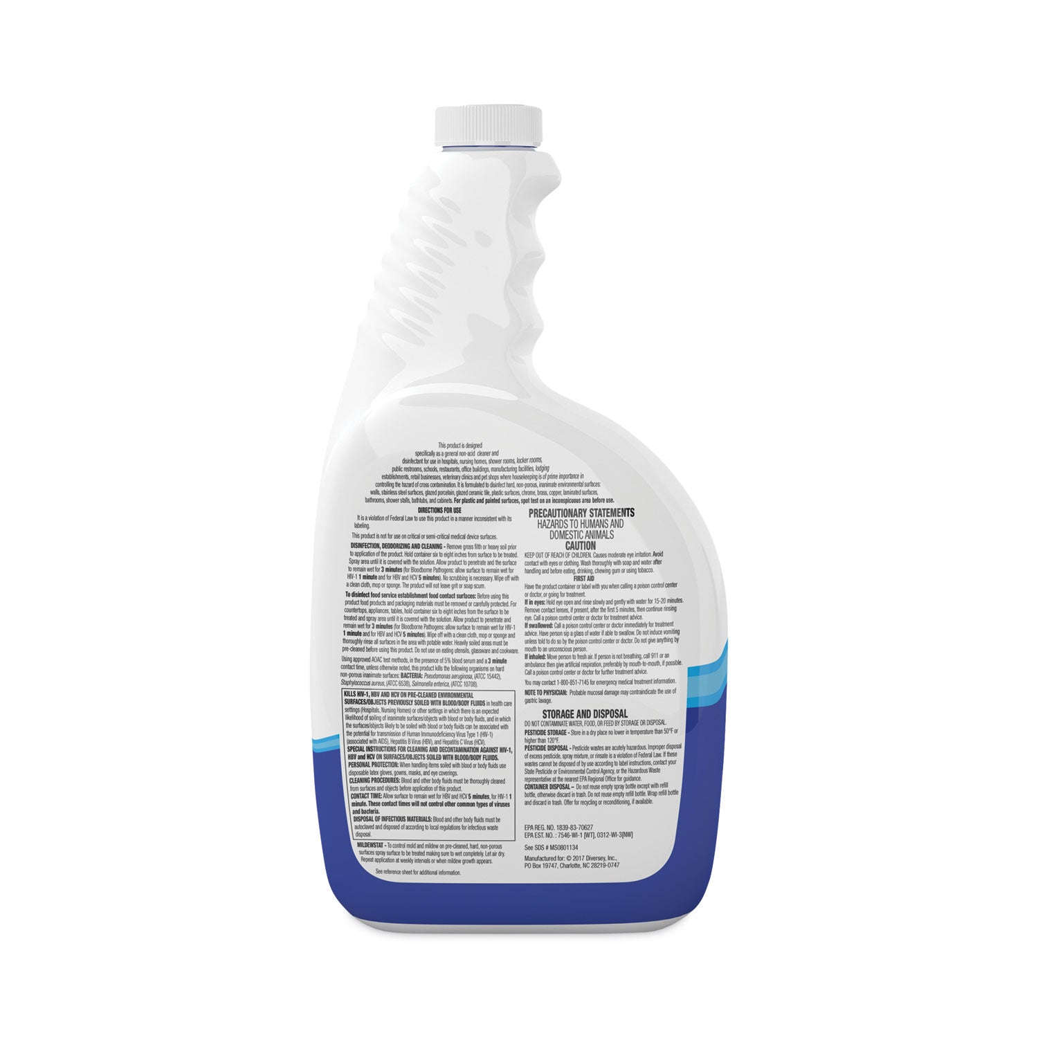 Diversey All-Purpose Virex Disinfectant Cleaner - Ready-To-Use - 32 fl oz (1 quart) - Citrus Scent - Deodorize, Odor Neutralizer - Clear Spray Bottle - 4 / Carton