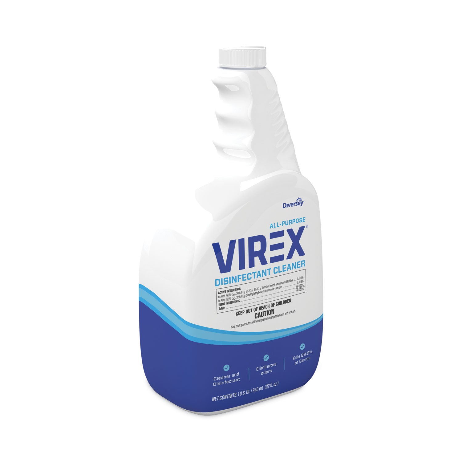 Diversey All-Purpose Virex Disinfectant Cleaner - Ready-To-Use - 32 fl oz (1 quart) - Citrus Scent - Deodorize, Odor Neutralizer - Clear Spray Bottle - 4 / Carton
