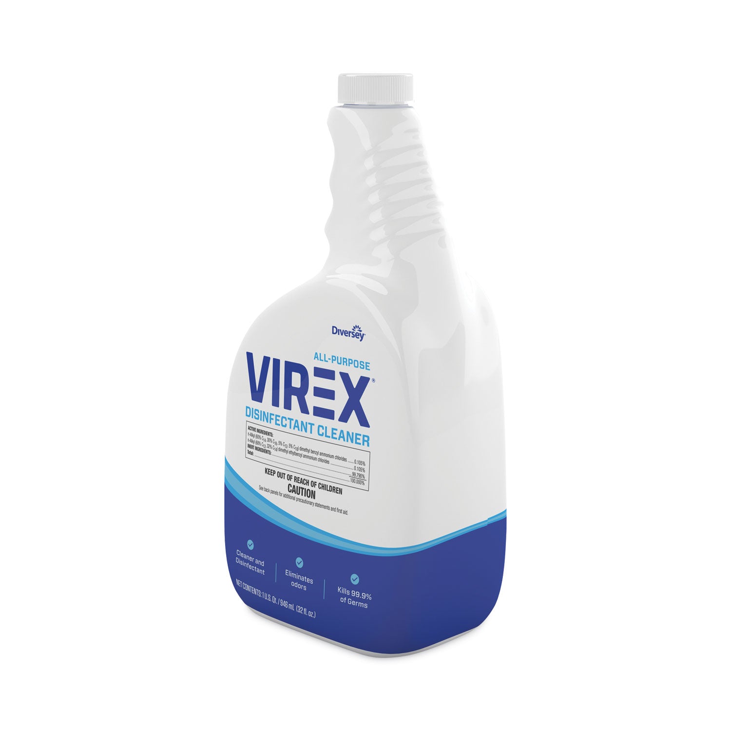 Diversey All-Purpose Virex Disinfectant Cleaner - Ready-To-Use - 32 fl oz (1 quart) - Citrus Scent - Deodorize, Odor Neutralizer - Clear Spray Bottle - 4 / Carton