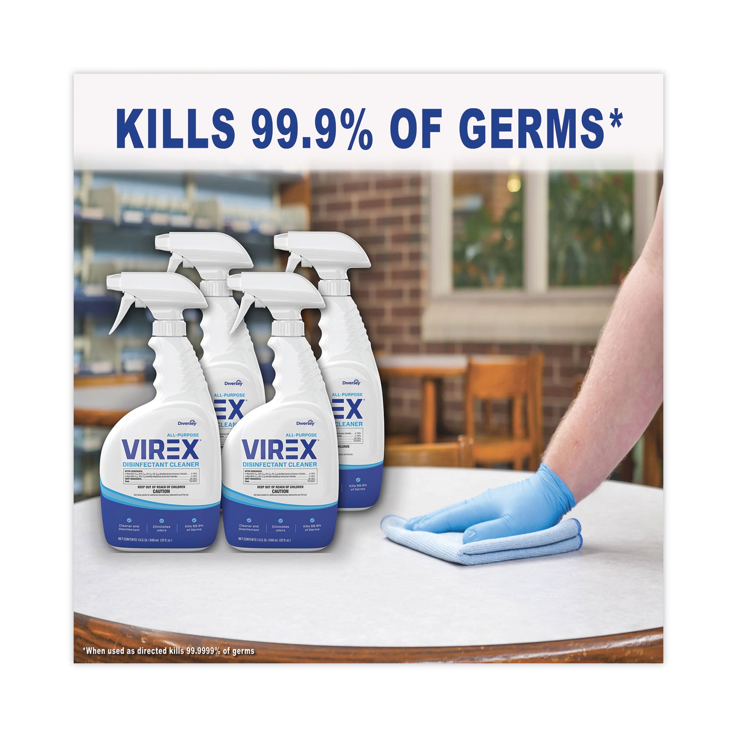 Diversey All-Purpose Virex Disinfectant Cleaner - Ready-To-Use - 32 fl oz (1 quart) - Citrus Scent - Deodorize, Odor Neutralizer - Clear Spray Bottle - 4 / Carton