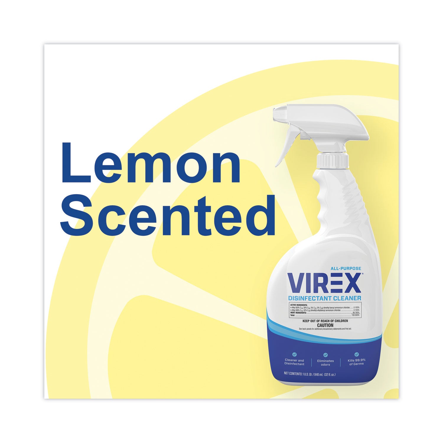 Diversey All-Purpose Virex Disinfectant Cleaner - Ready-To-Use - 32 fl oz (1 quart) - Citrus Scent - Deodorize, Odor Neutralizer - Clear Spray Bottle - 4 / Carton