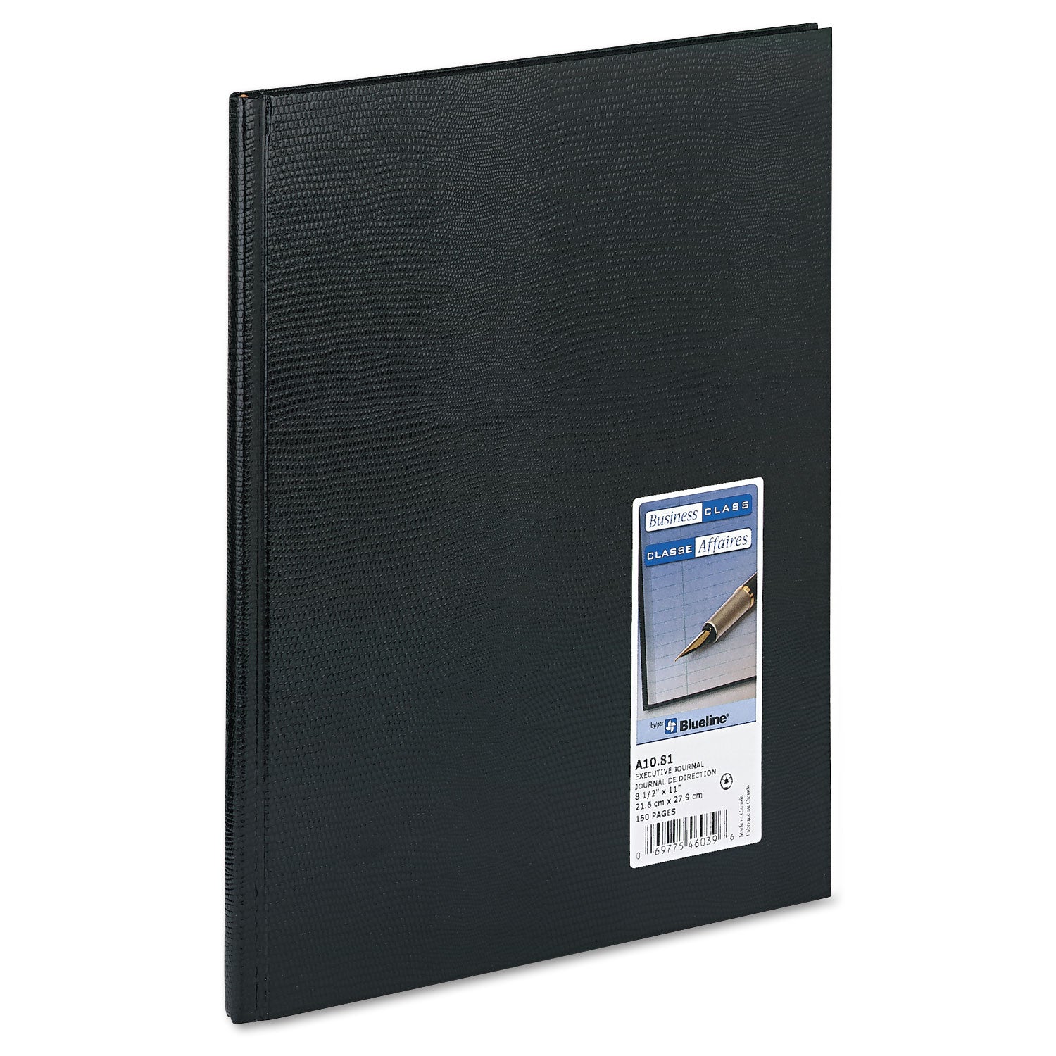 150 Sheets - Perfect Bound - Ruled Margin - 11" x 8 1/2" Sheet Size - White Paper - Black Cover - Hard Cover - Recycled - 1 Each