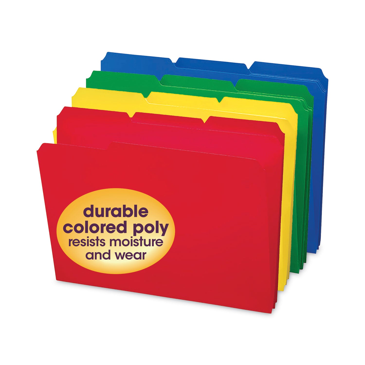 Smead 1/3 Tab Cut Letter Top Tab File Folder - 8 1/2" x 11" - 3/4" Expansion - Top Tab Location - Assorted Tab Position - 17 pt. - Polypropylene - Blue, Green, Yellow, Red - 24 / Box