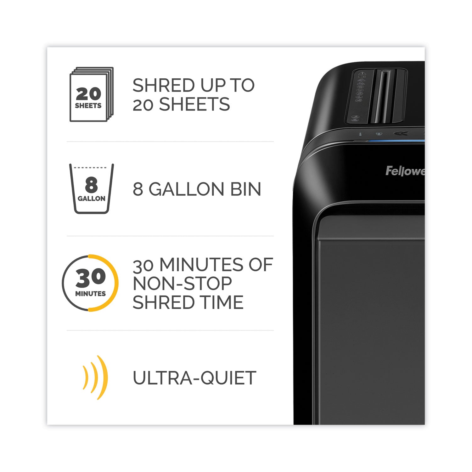 Micro Cut - 20 Per Pass - for shredding Paper, Credit Card, Paper Clip, Staples, Junk Mail - 0.156" x 0.500" Shred Size - P-4 - 7 ft/min - 9" Throat - 20 Minute Run Time - 8 gal Wastebin Capacity - Black