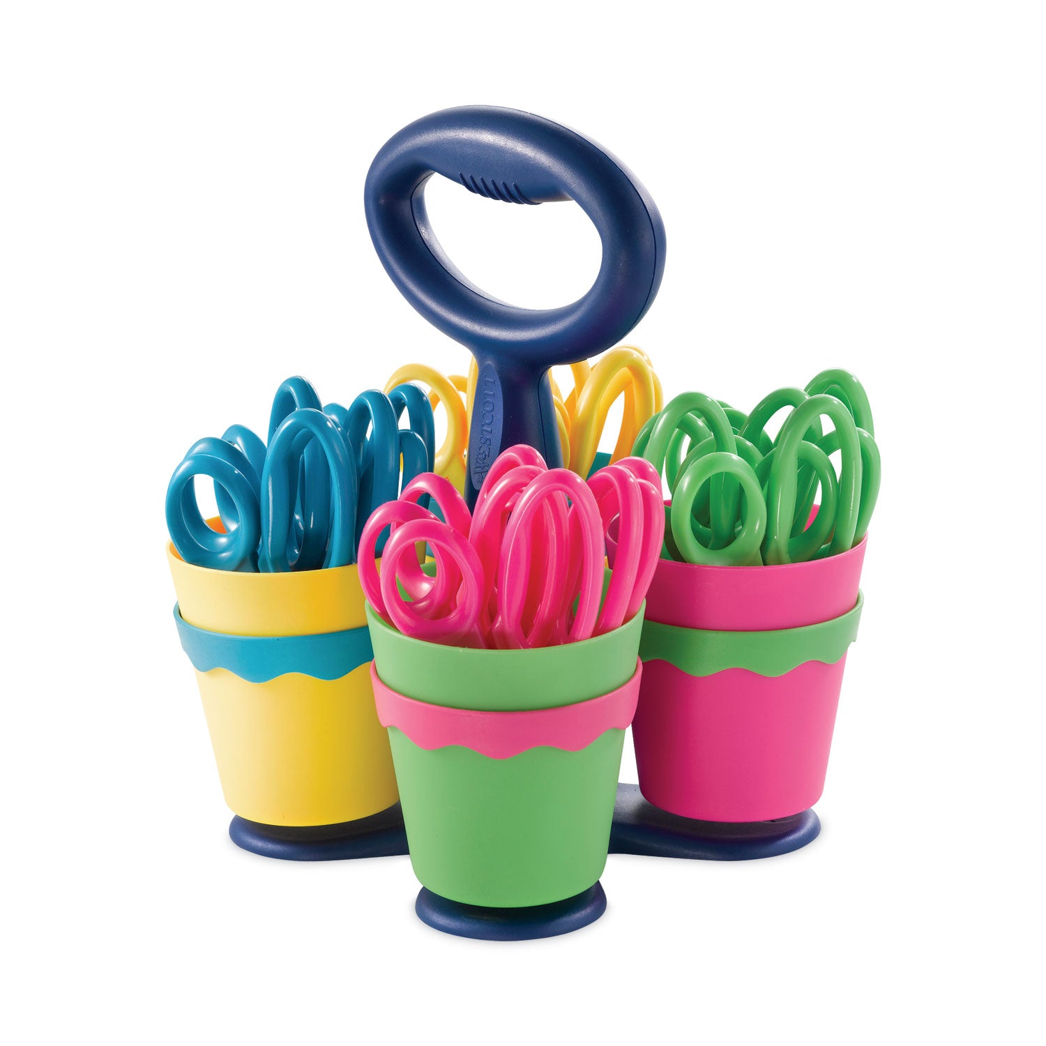 School Scissor Caddy, Pointed 5" Kids Scissors, Anti-Microbial Protection, 24 Scissors