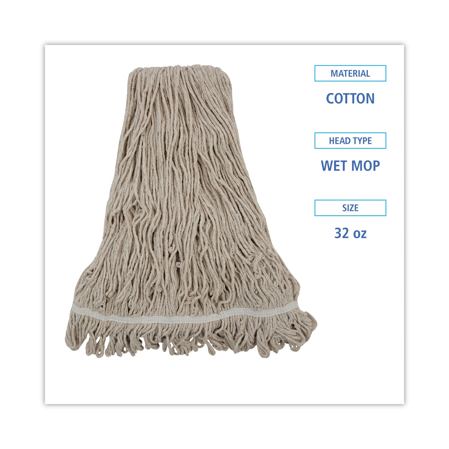 Mop Head, Pro Loop Web/tailband, Premium Standard Head, Cotton, 32-Oz., White