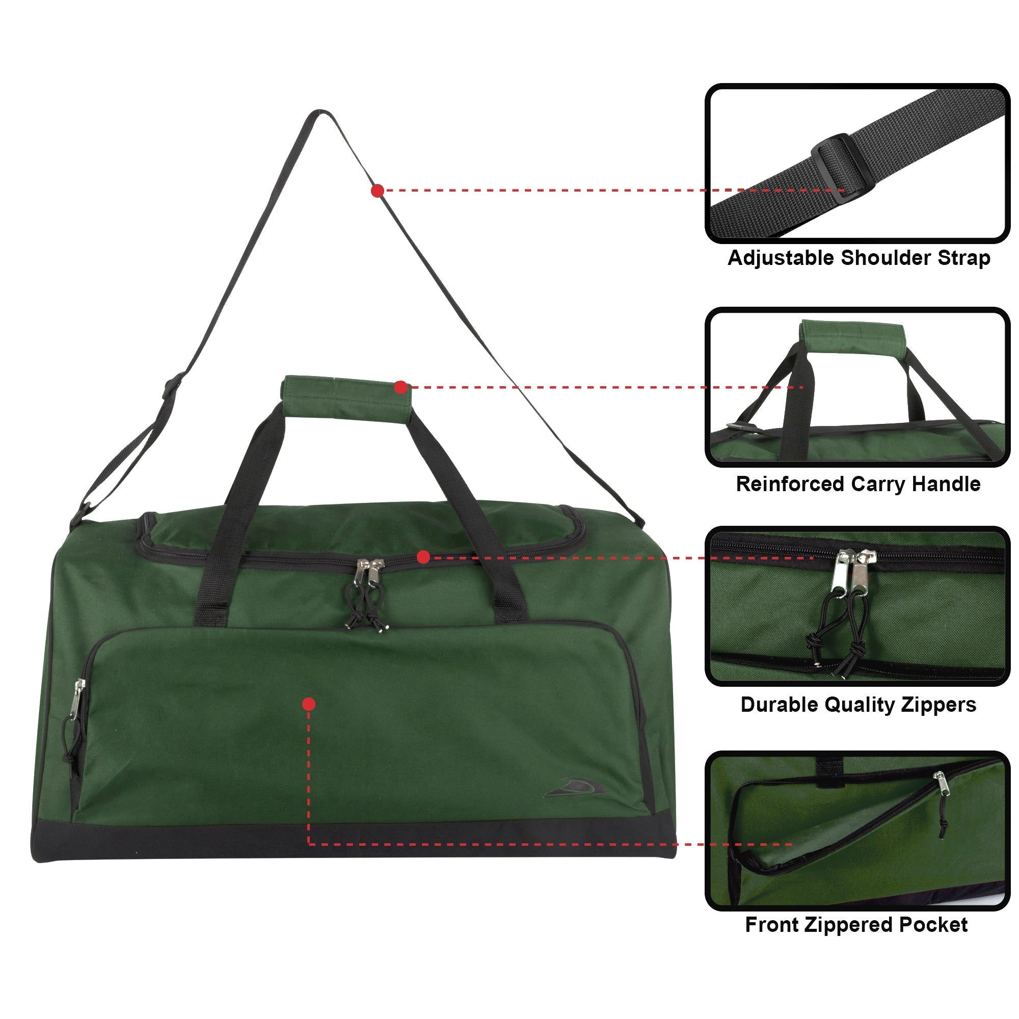 24 Inch Wide-Pocket Duffle Bags - Green - 24 in the Pack