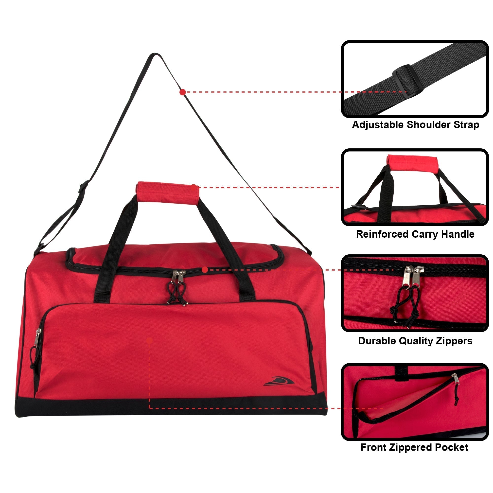 24 Inch Wide-Pocket Duffle Bags - Red - 24 in the Pack