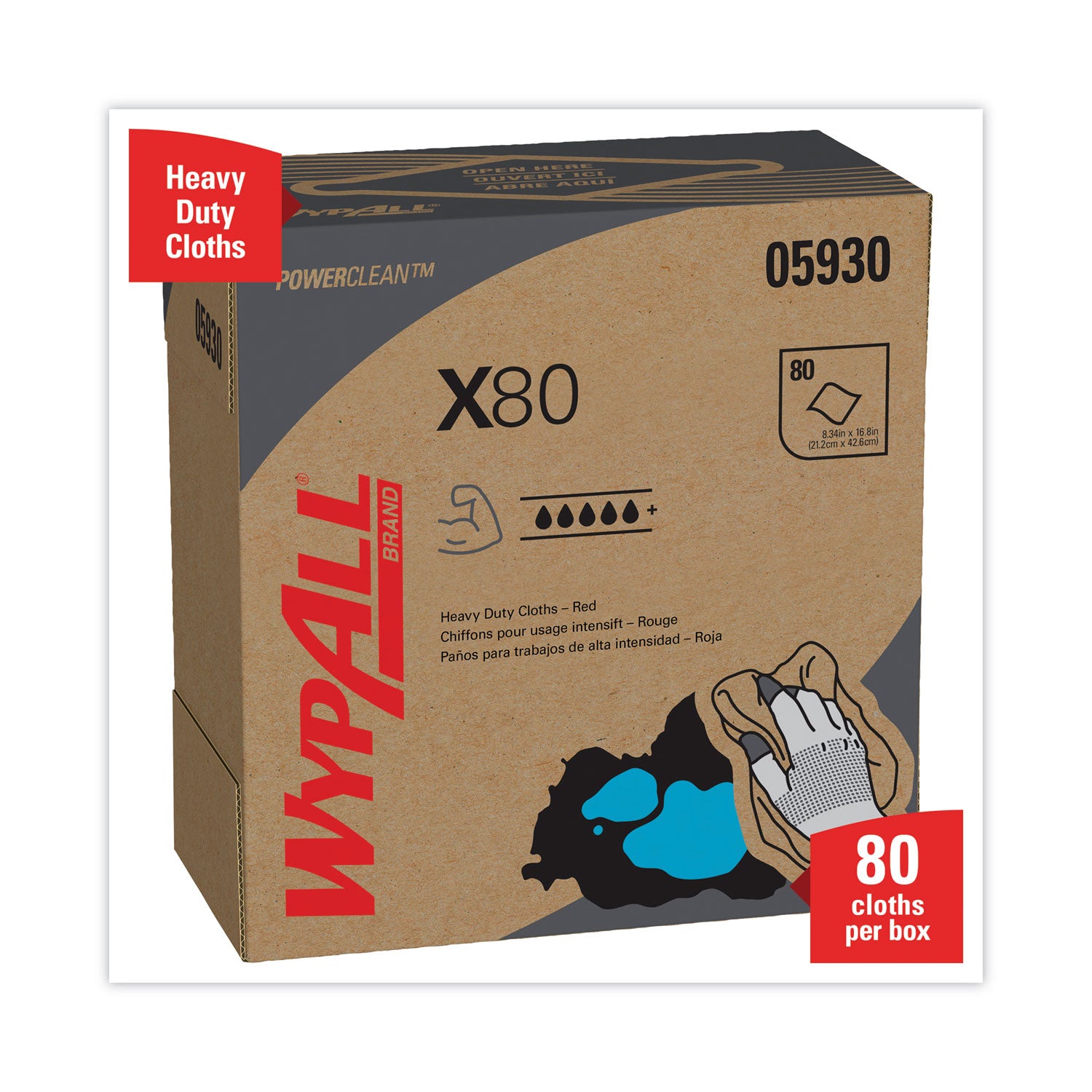 16.80" Length x 8.34" Width - Absorbent, Durable, Reusable, Foldable, Contaminant-free, Durable - Red - 80/Box - 1 Carton