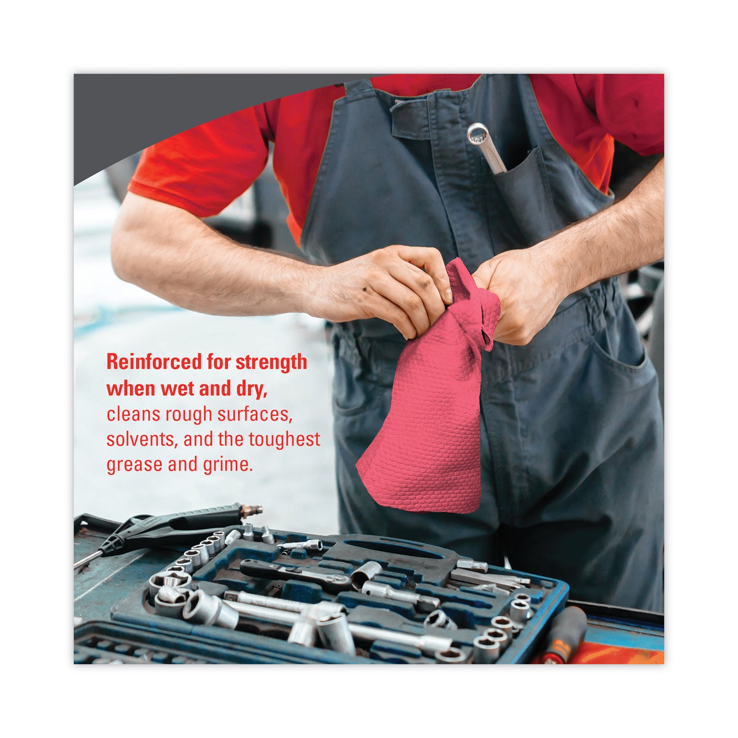 Wypall PowerClean X80 Heavy Duty Cloths, Quarter-fold, Red, 12" x 12.5", 50 Cloths per Pack, 1 Carton