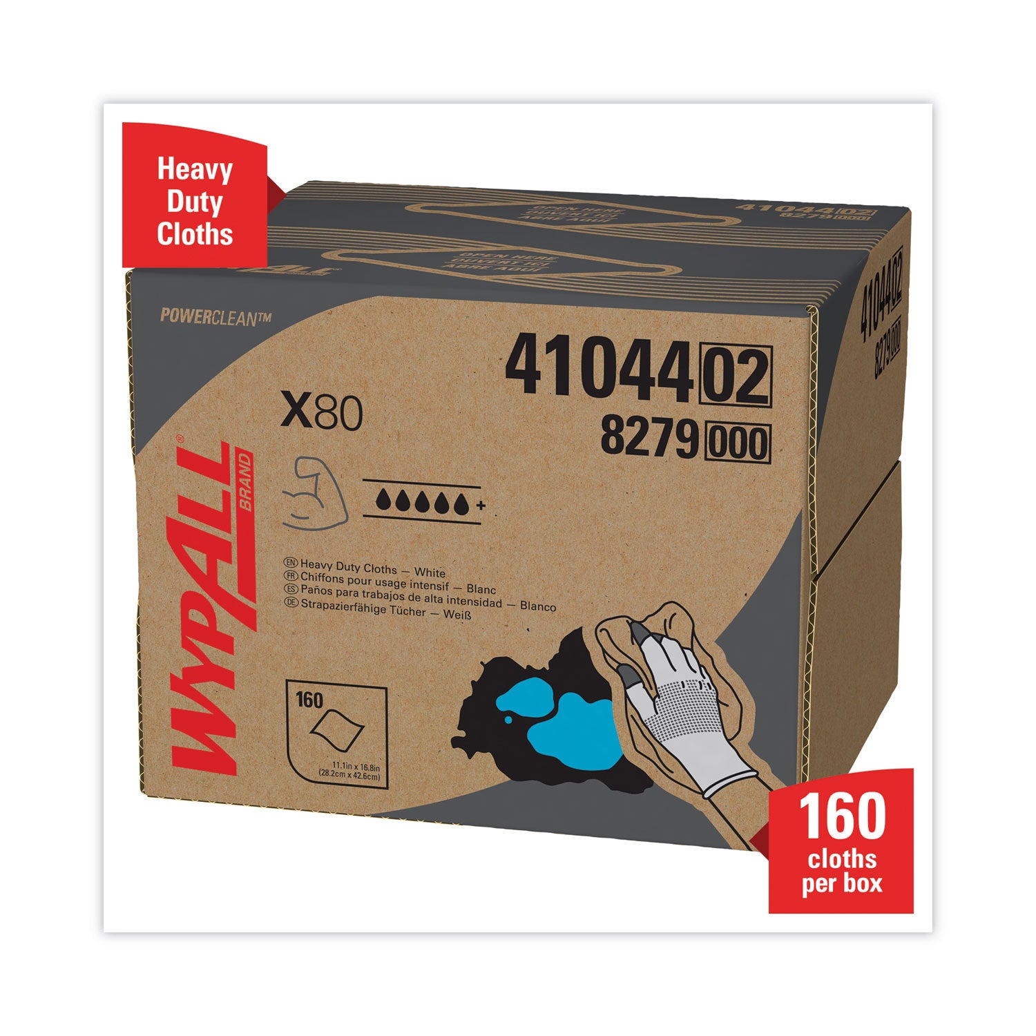 Wypall PowerClean X80 Heavy Duty Cloths - Brag Box - 11.10" Width x 16.80" Length - White - Pulp Fiber, Polypropylene - 1 Carton
