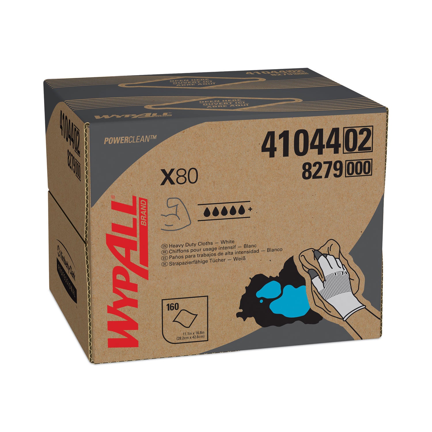 Wypall PowerClean X80 Heavy Duty Cloths - Brag Box - 11.10" Width x 16.80" Length - White - Pulp Fiber, Polypropylene - 1 Carton