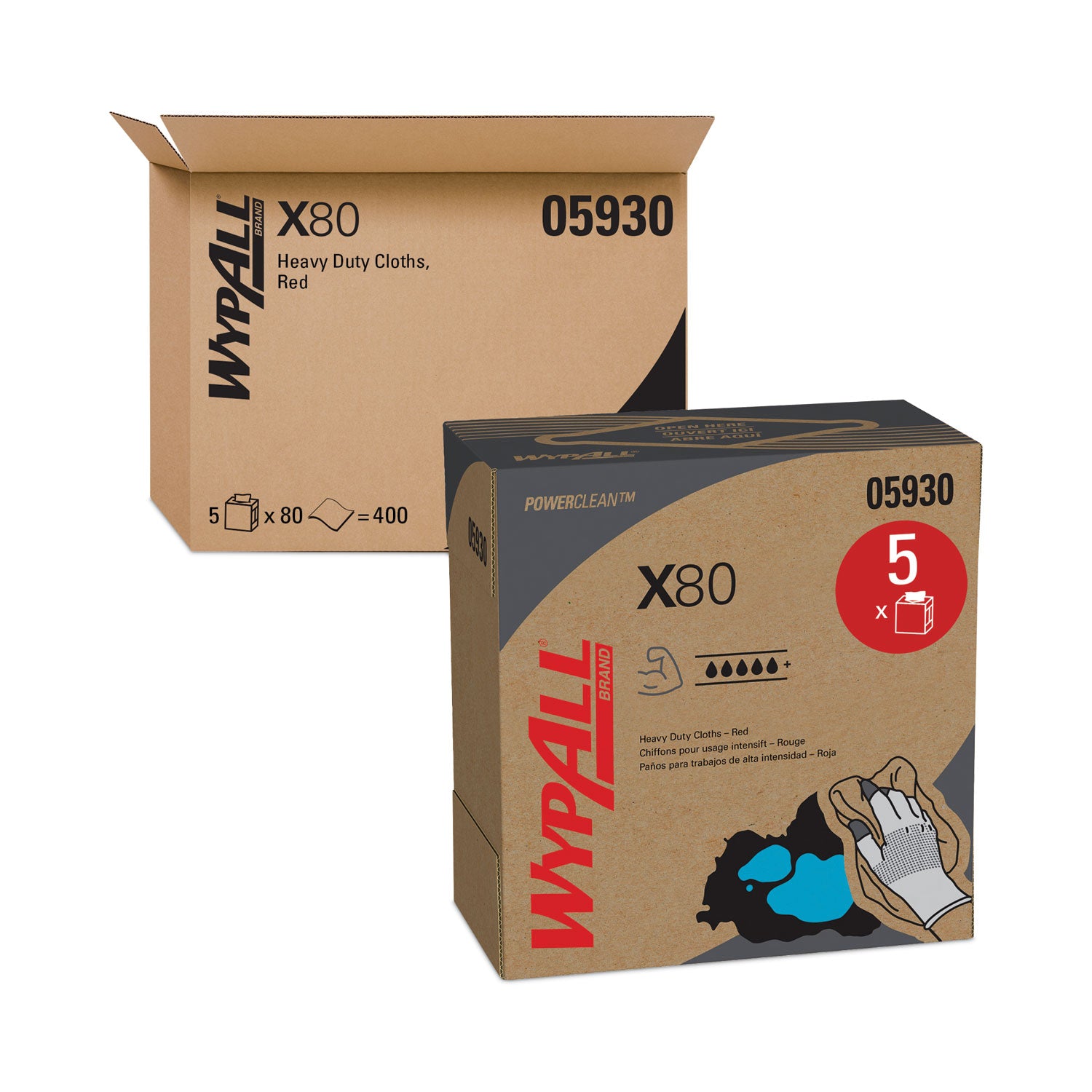 16.80" Length x 8.34" Width - Absorbent, Durable, Reusable, Foldable, Contaminant-free, Durable - Red - 80/Box - 1 Carton