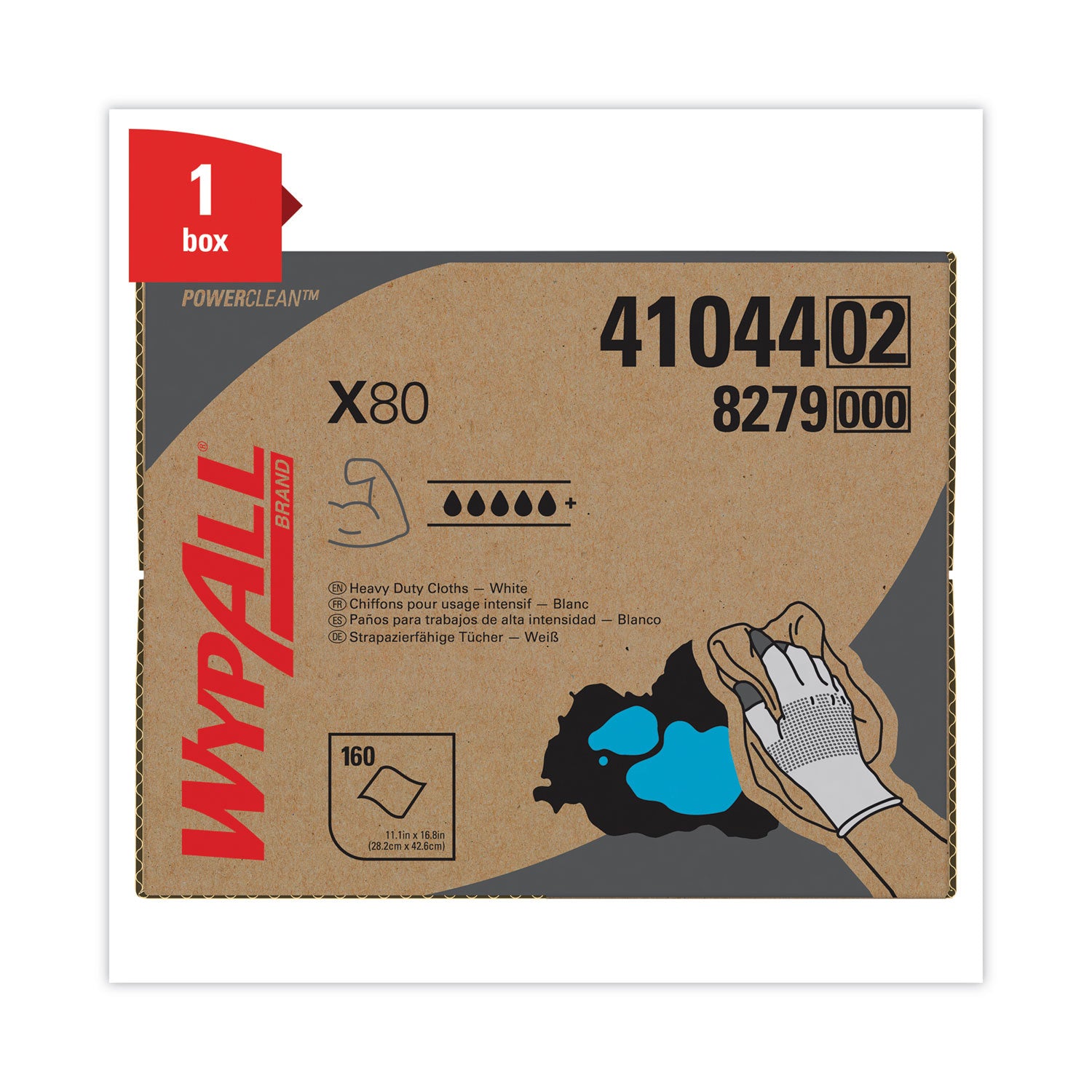 Wypall PowerClean X80 Heavy Duty Cloths - Brag Box - 11.10" Width x 16.80" Length - White - Pulp Fiber, Polypropylene - 1 Carton