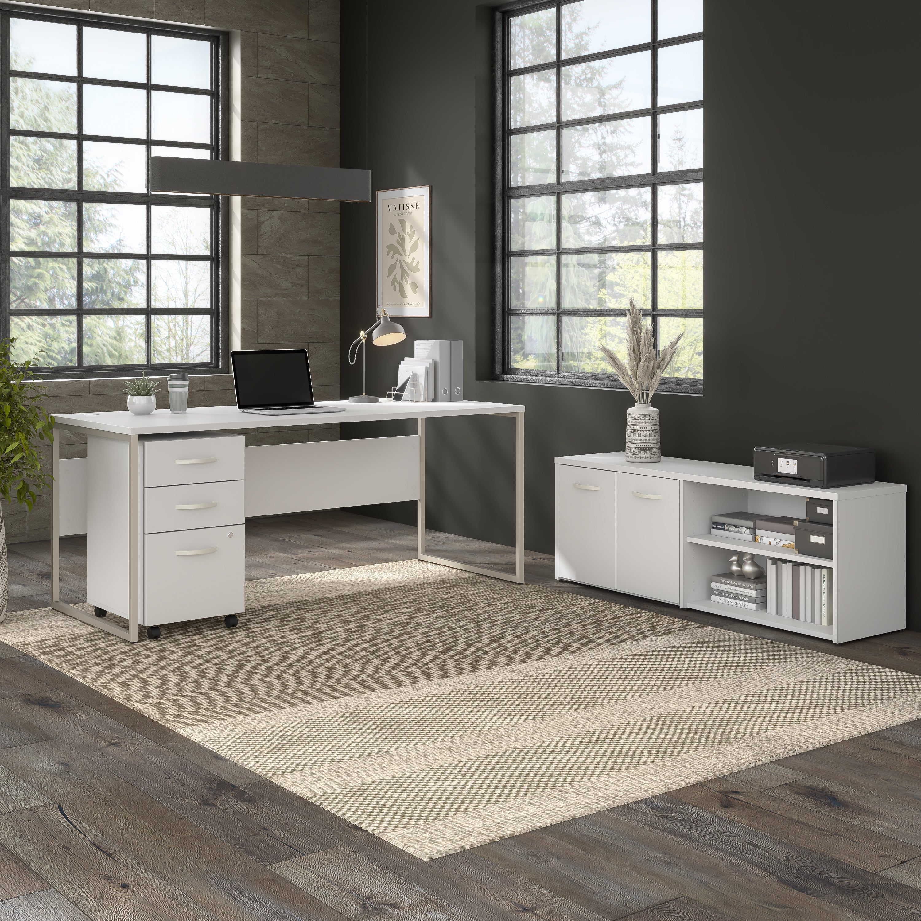 Bush Business Furniture Hybrid 72W x 30D Computer Table Desk with Metal Legs in White - 71.02" Width x 29.37" Depth x 29.91" Height