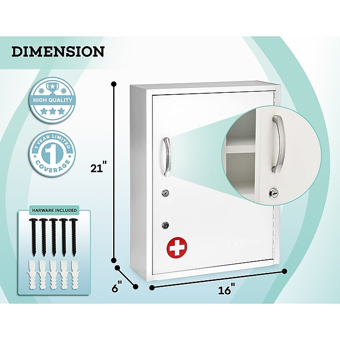 21 in. H x 16 in. W Dual Lock Surface-Mount Medical Security Cabinet in White with Pull-Out Shelf and Document Pocket