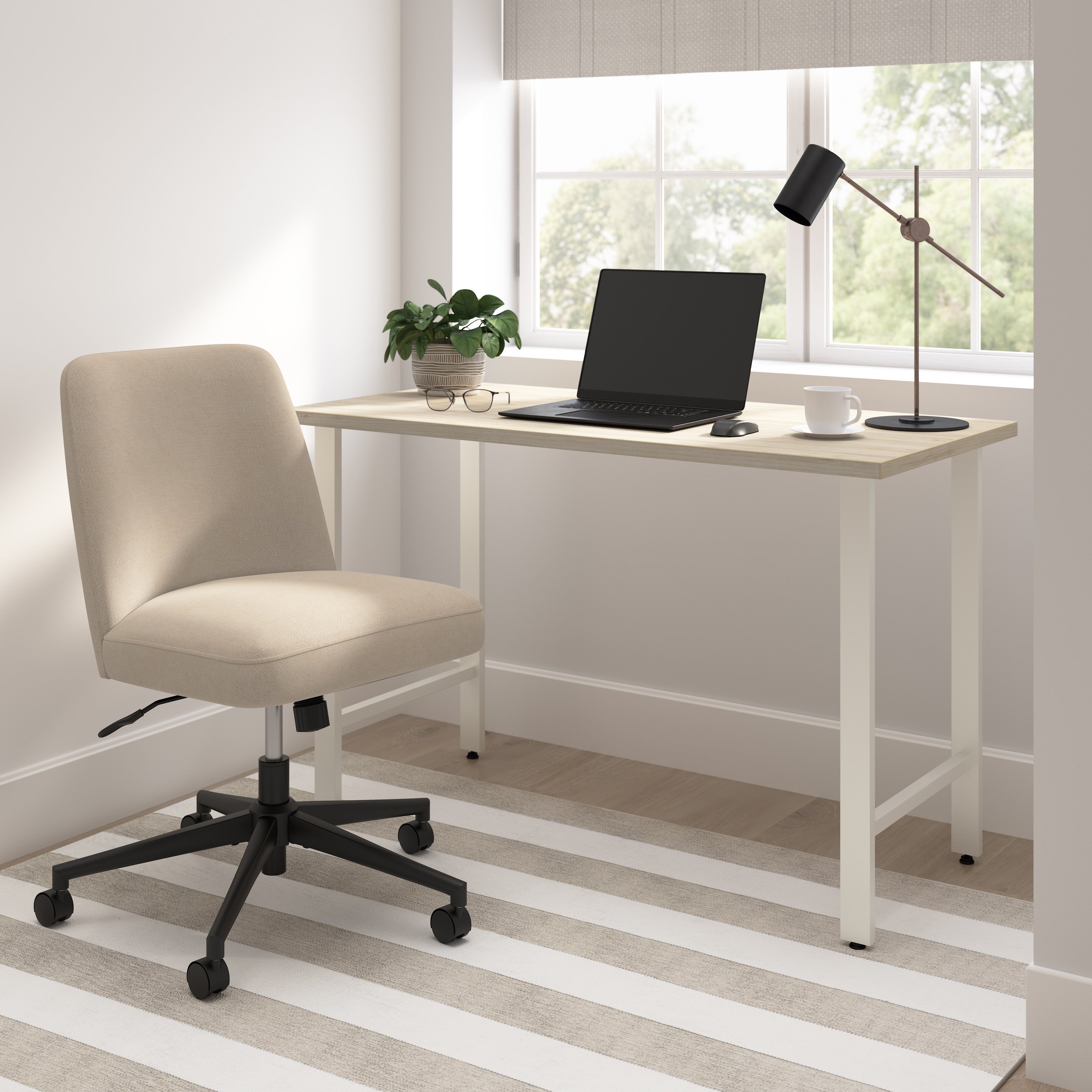 Bush Home Hustle 48W x 24D Computer Desk and Chair Set in Natural Elm - 47.59" Width x 23.34" Depth x 31.1" Height