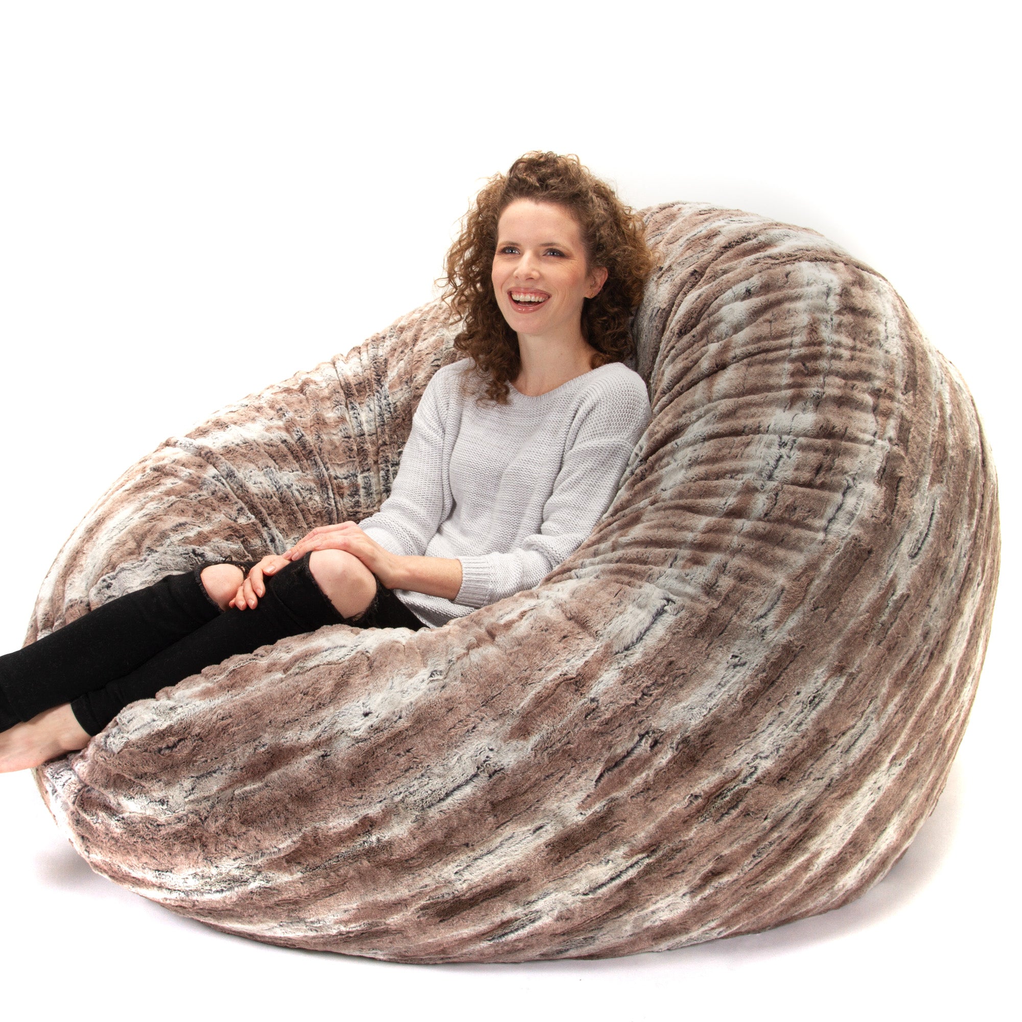 Jaxx 6 Foot Cocoon - 2-in-1 Convertible Bean Bag Bed & Large Bean Bag Chair for Adults, Premium Luxe Faux Fur - Mountain Fox