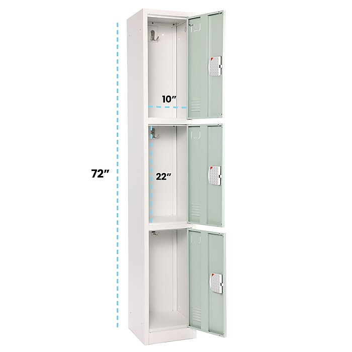 72" H x 12" W  Triple Tier Steel Storage Locker with Digital Lock, Misty Green
