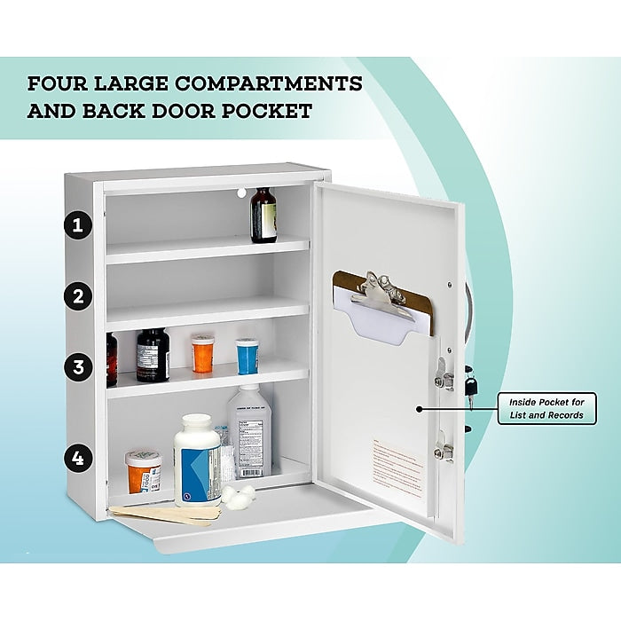21 in. H x 16 in. W Dual Lock Surface-Mount Medical Security Cabinet in White with Pull-Out Shelf and Document Pocket