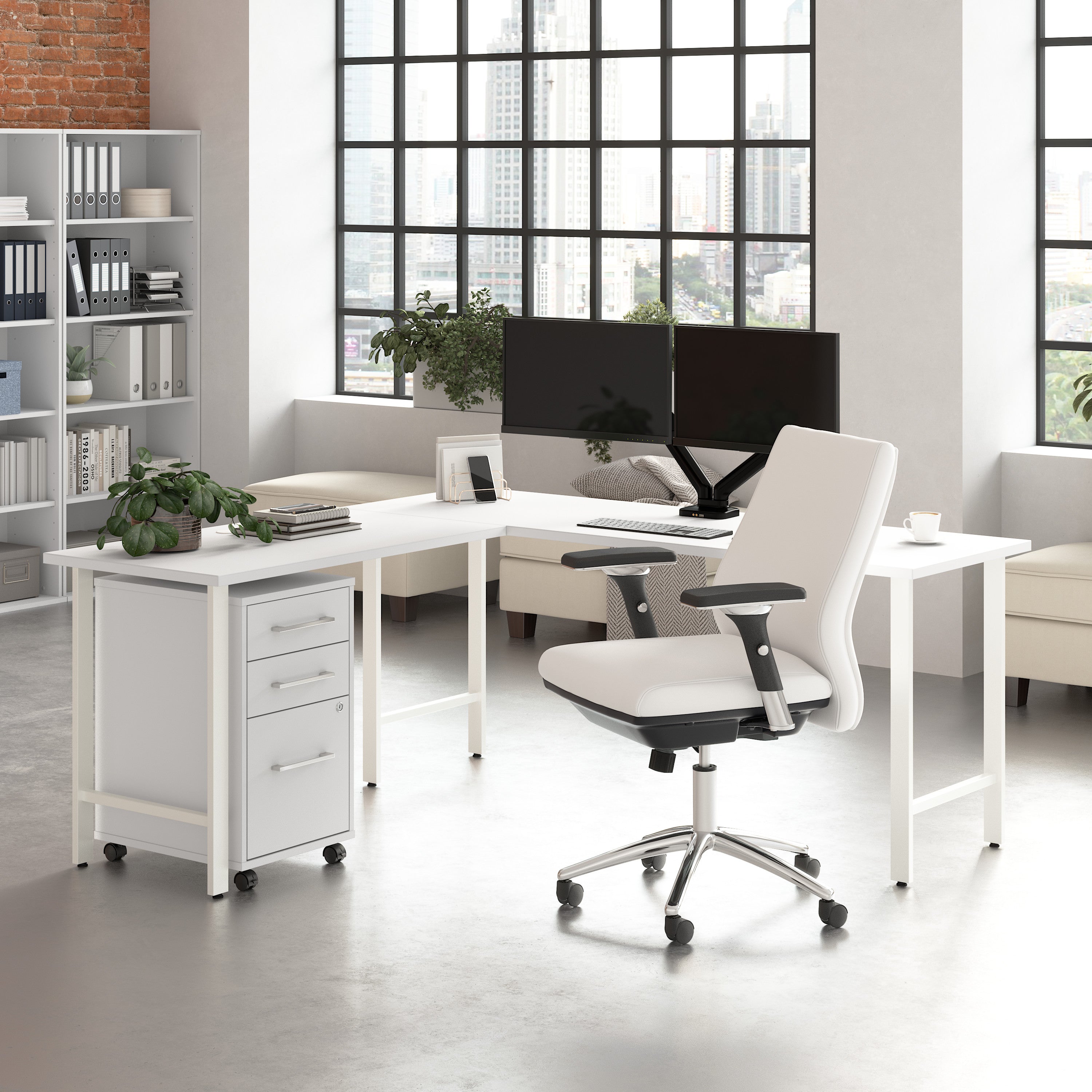 Bush Business Furniture Hustle 72W x 24D L Shaped Computer Desk with 3 Drawer Mobile File Cabinet in White - 71.02" Width x 65.3" Depth x 30.07" Height