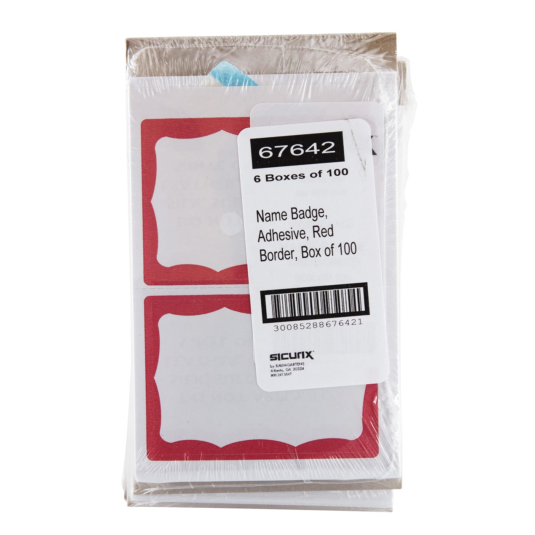 Adhesive Badges, Red Border, Pack of 100