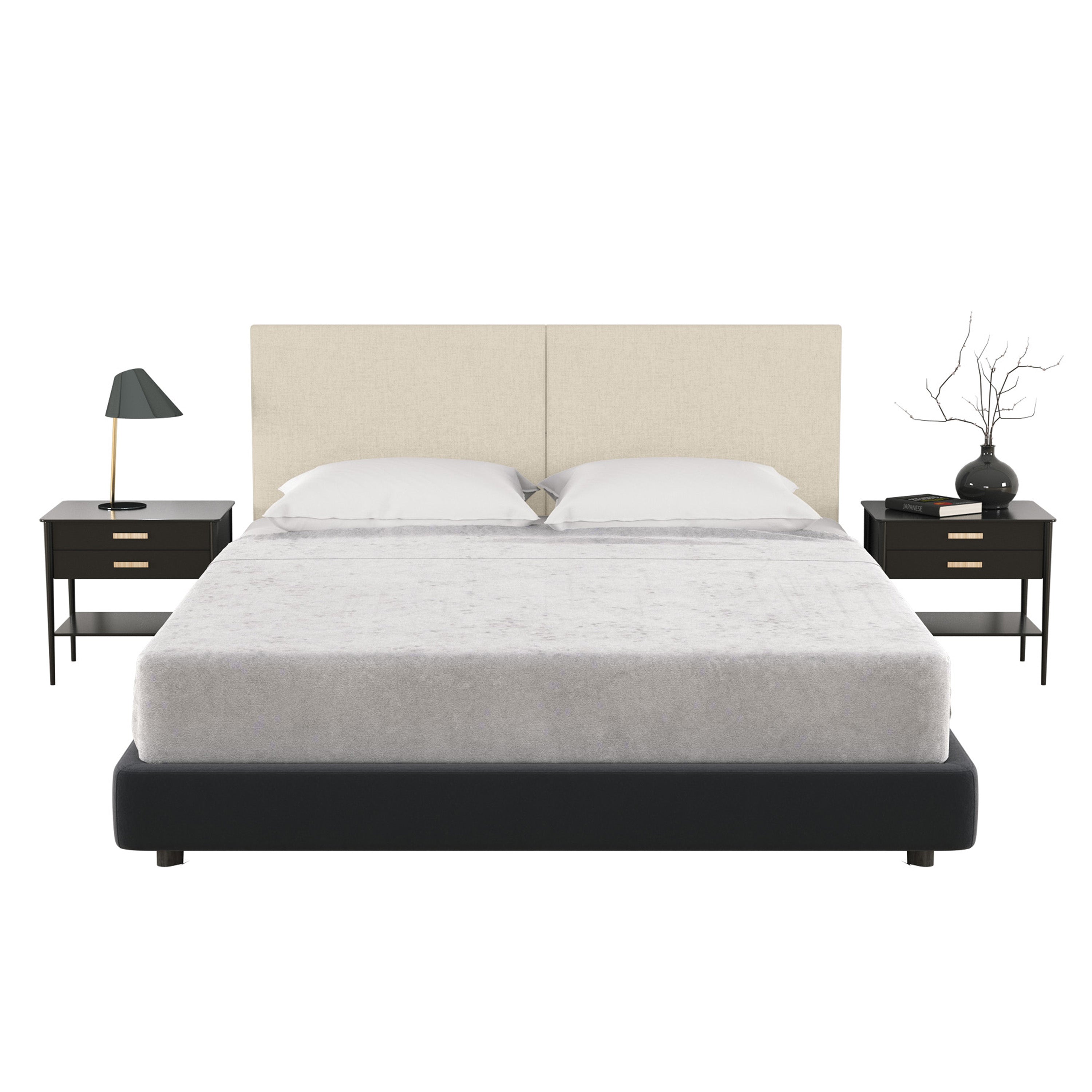 Jaxx Panelist Modern Padded Headboard- Set of 2 Wall Mounted Panels (Each 22.5" x 30")- Queen Double Tall, Microvelvet Dune Beige