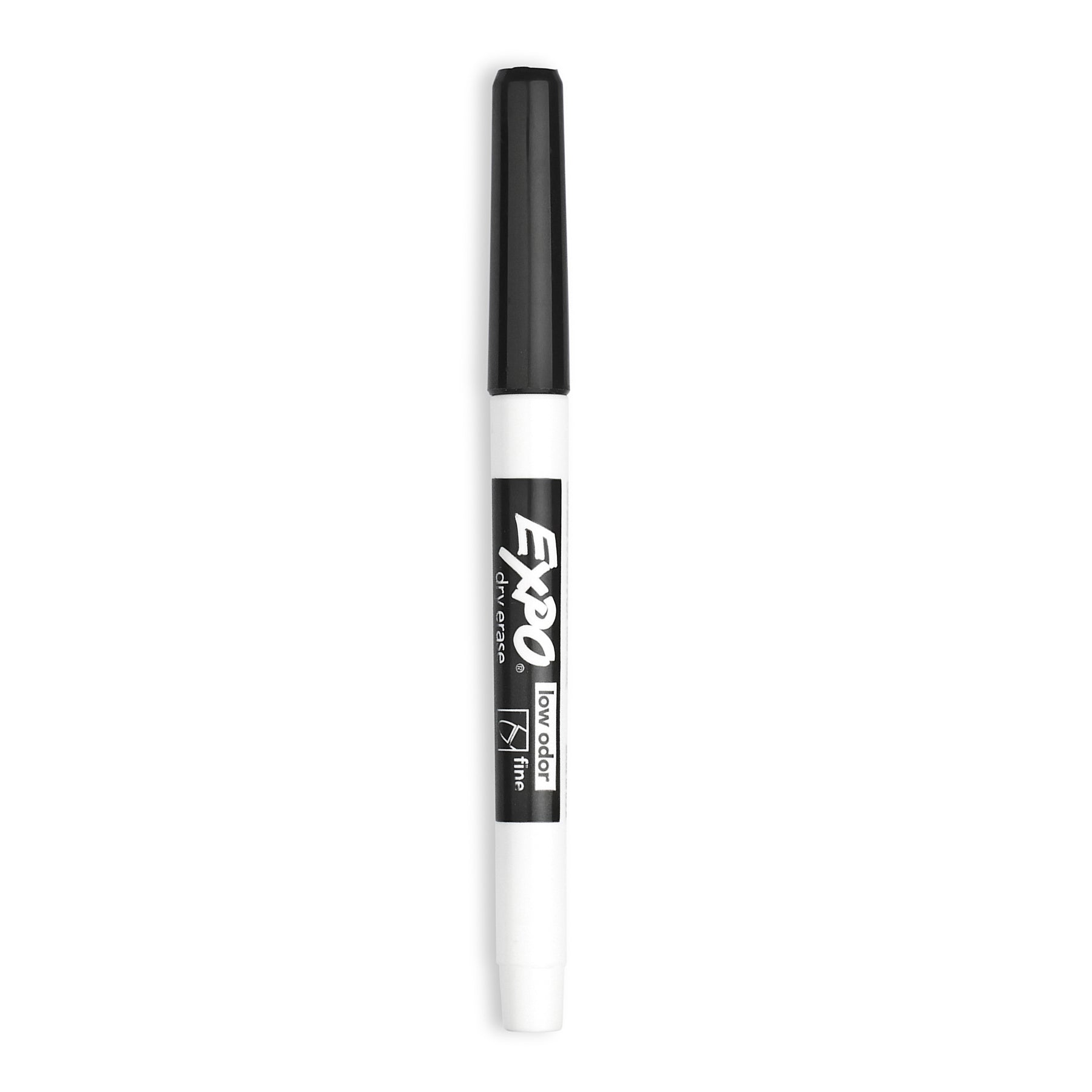 Low Odor Dry Erase Markers, Fine Tip, Black, Box of 12