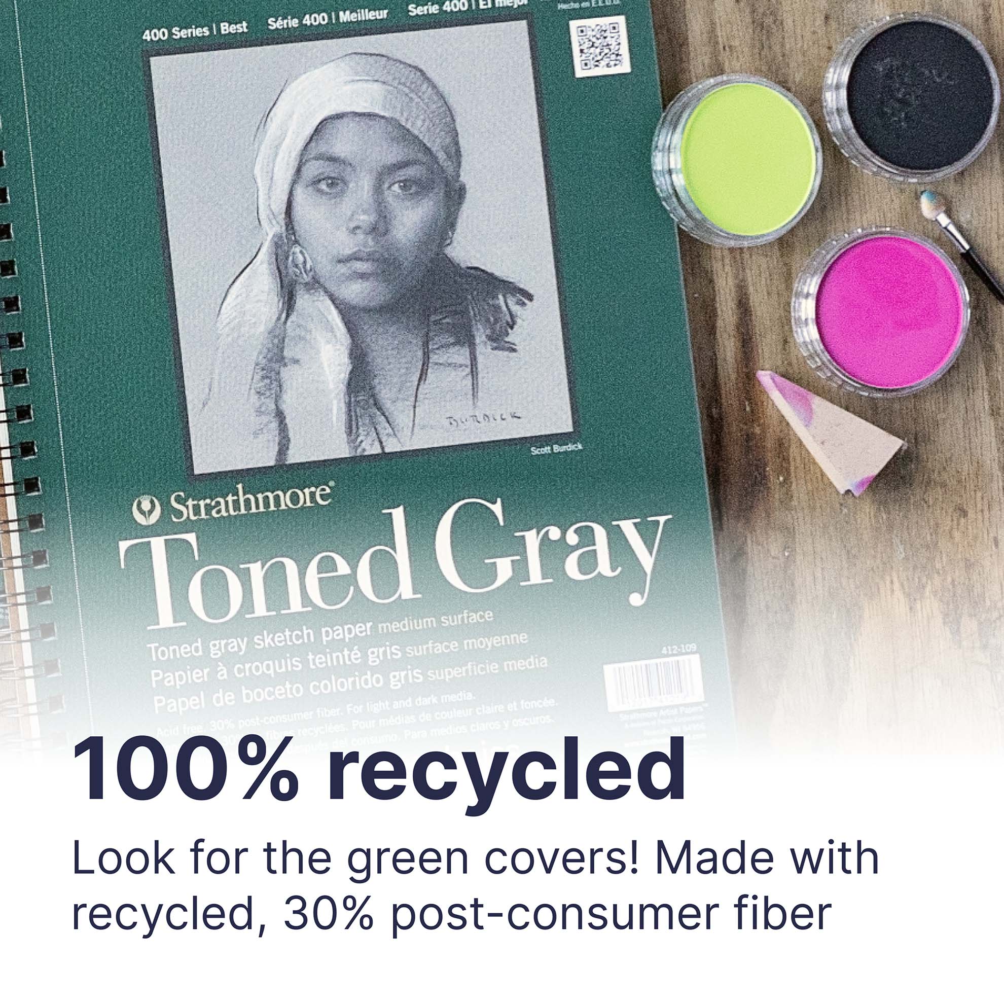400 Series Sketch Paper Pad, Recycled, Toned Gray, Side Wire Binding, 50 Sheet, 5.5x8.5 inch, 1 Count