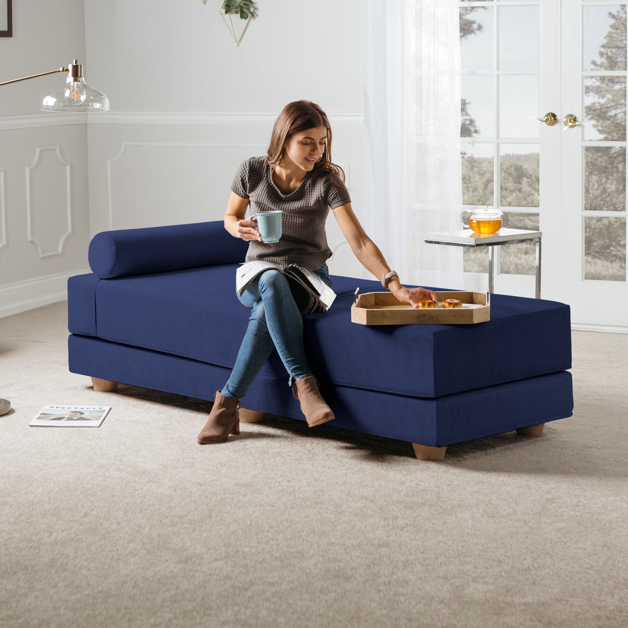 Jaxx Alon Daybed | Fold-Out Sleeper | Queen-Size Mattress - Indigo