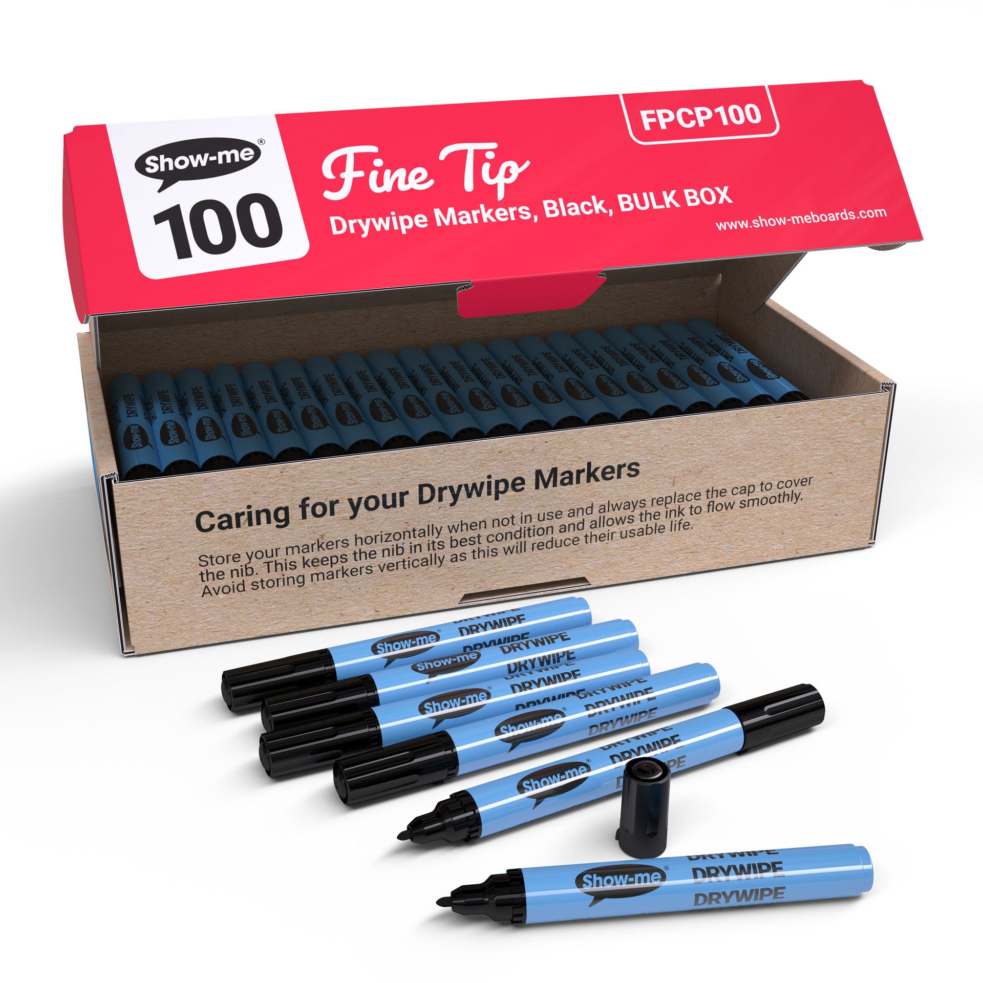 Fine Tip Slim Barrel Dry Erase Markers, Black, Classbox of 100
