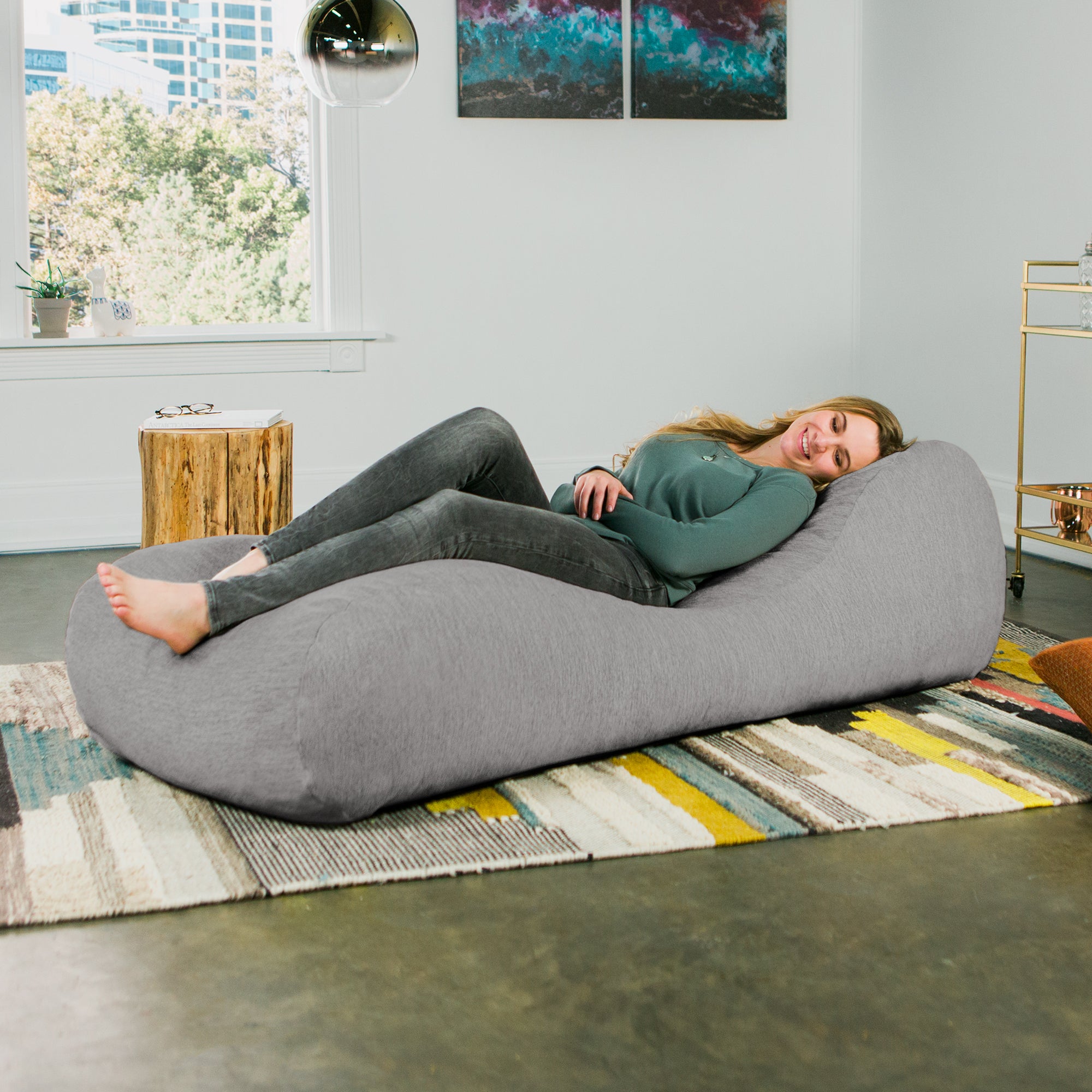 Jaxx Arlo Chaise Lounger Foam Bean Bag Chair - Premium Chenille, Grey